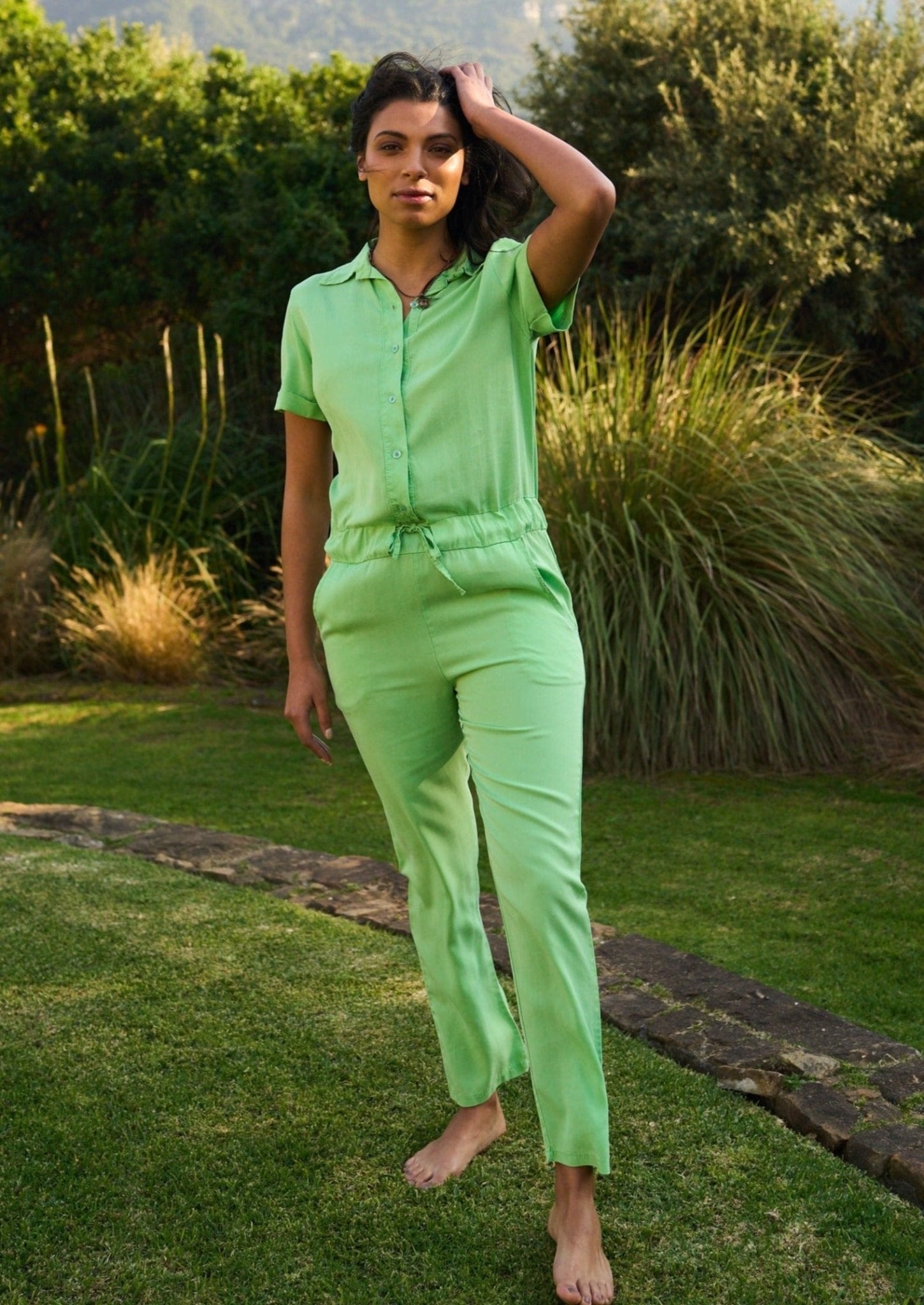 View our Italian Tencel Boiler Suit in Apple Green - by Tribute Store