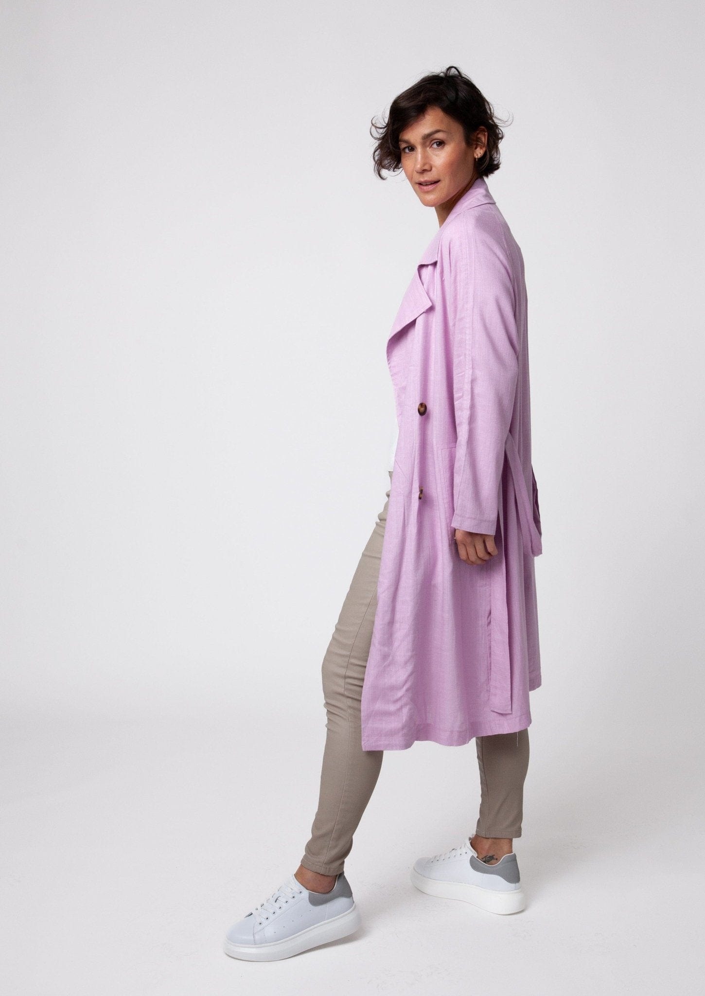 View our Linen Trench Style Jacket in Lilac - by Tribute Store