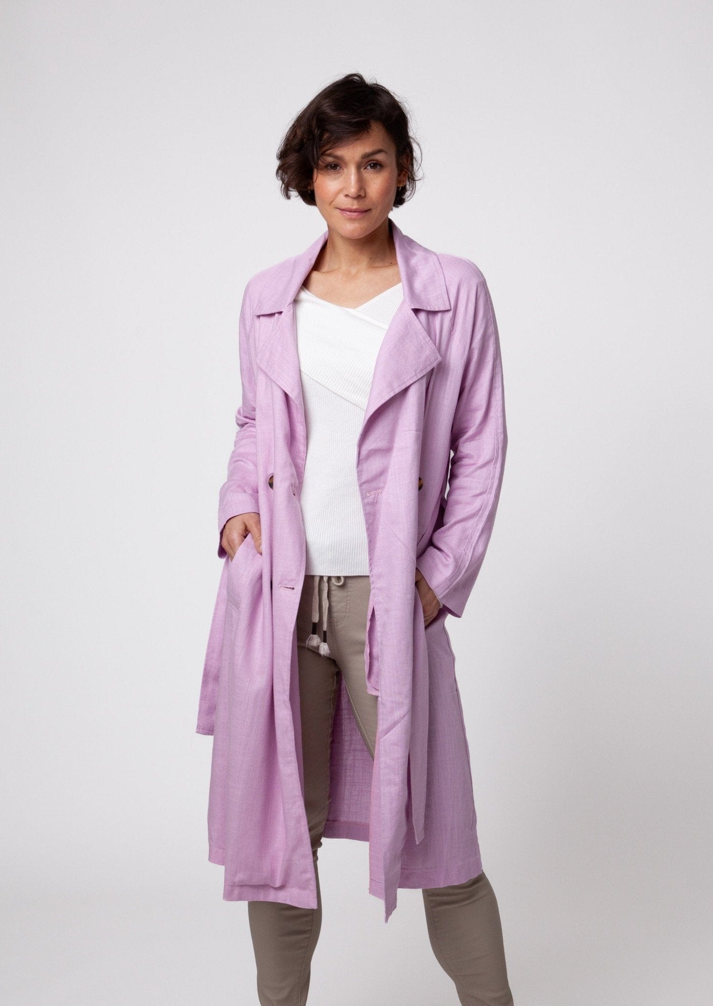 View our Linen Trench Style Jacket in Lilac - by Tribute Store