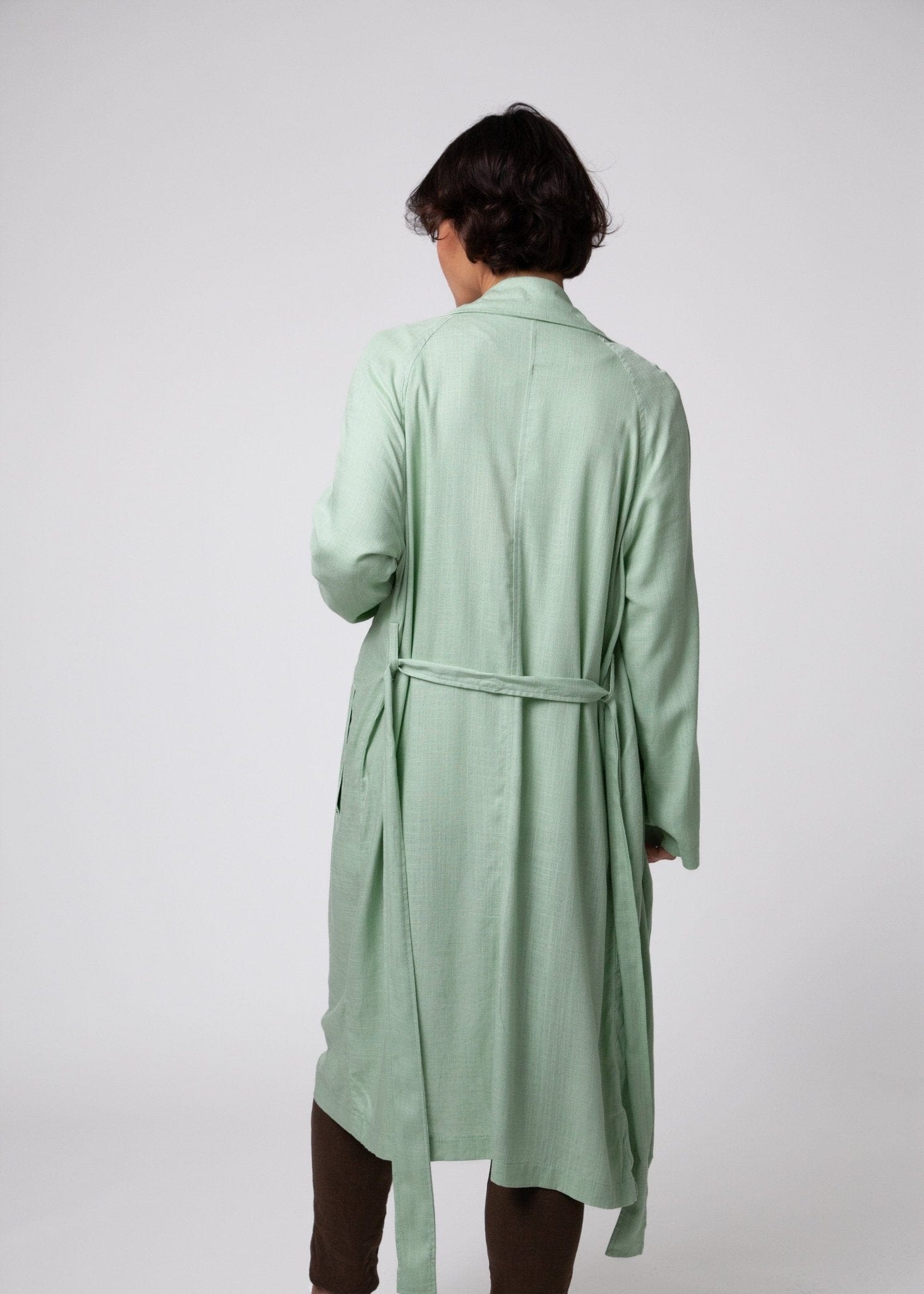 View our Linen Trench Style Jacket in Mint Green - by Tribute Store