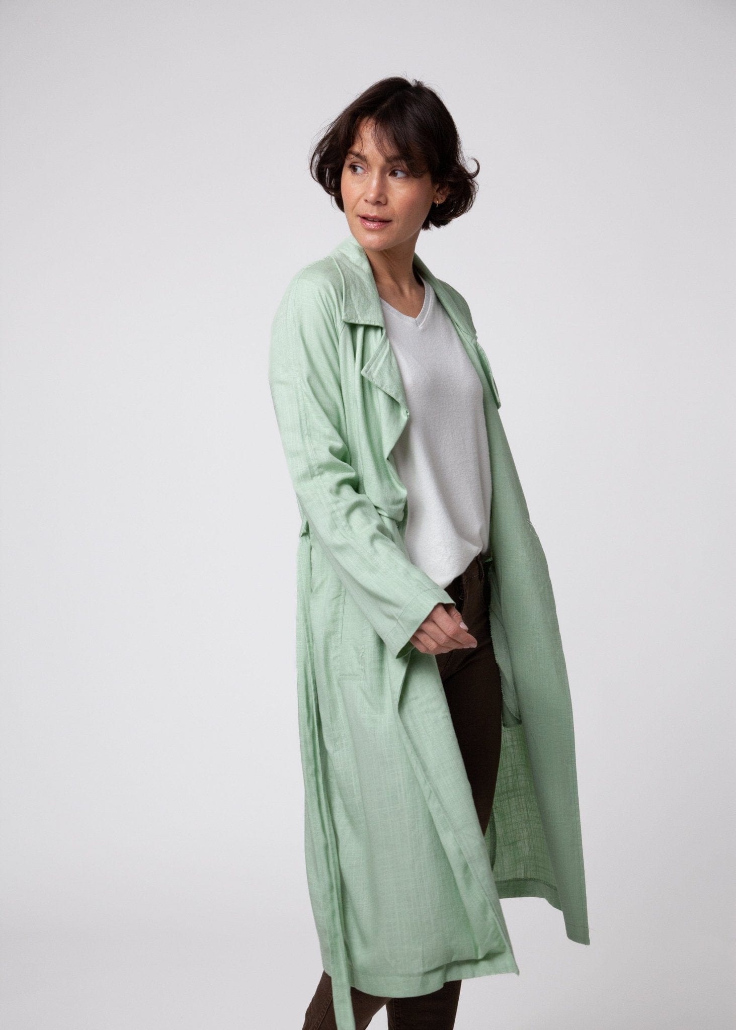 Linen Trench Style Jacket in Mint Green - Tribute StoreTRIBUTE