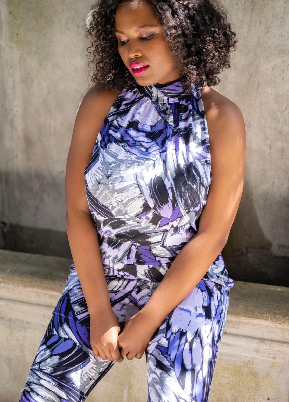 View our Purple Printed Halter Neck Jumpsuit With Narrow Leg - by Tribute Store