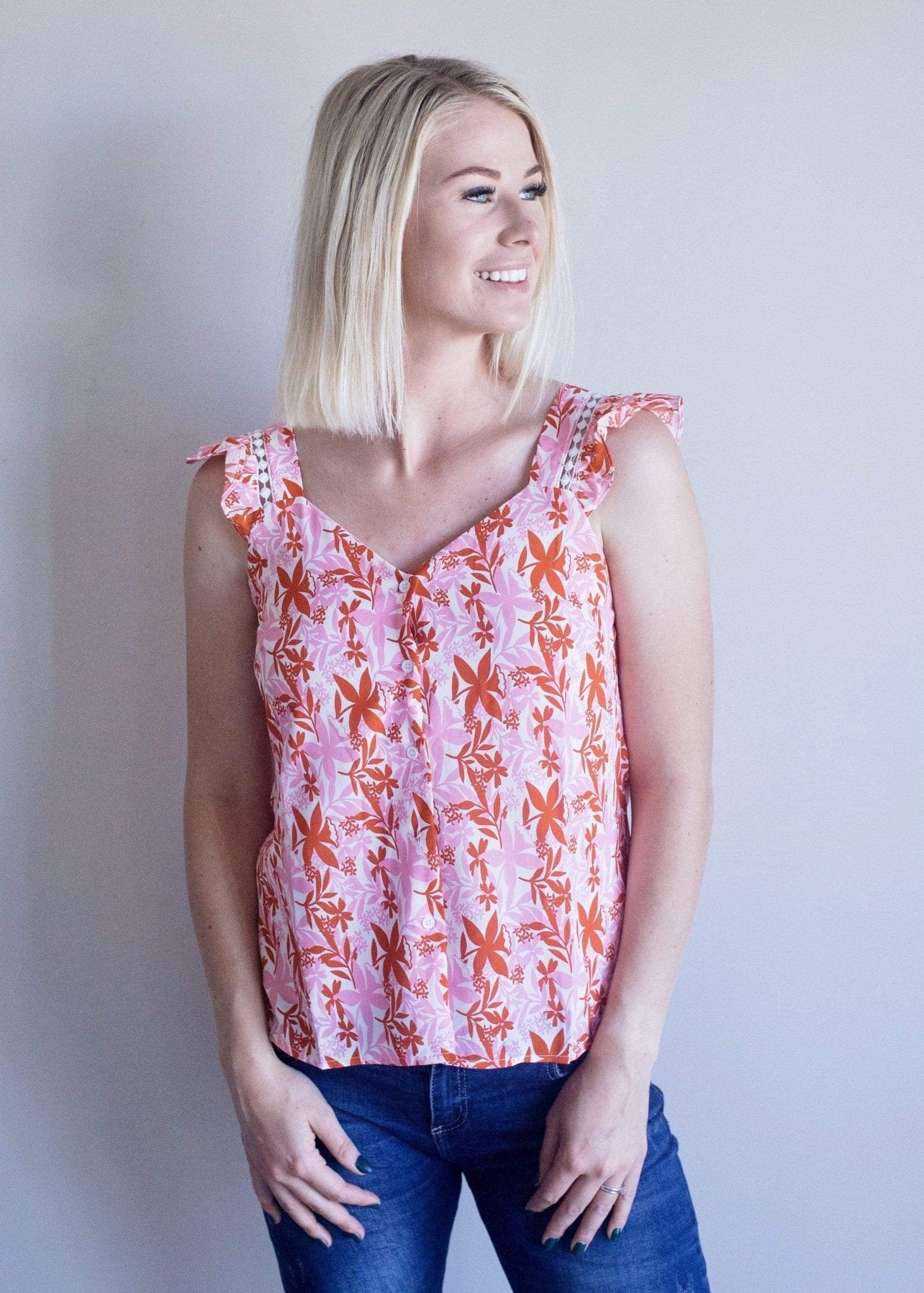 View our Printed Camisole With Frill Shoudlers In Crimson Floral - by Tribute Store