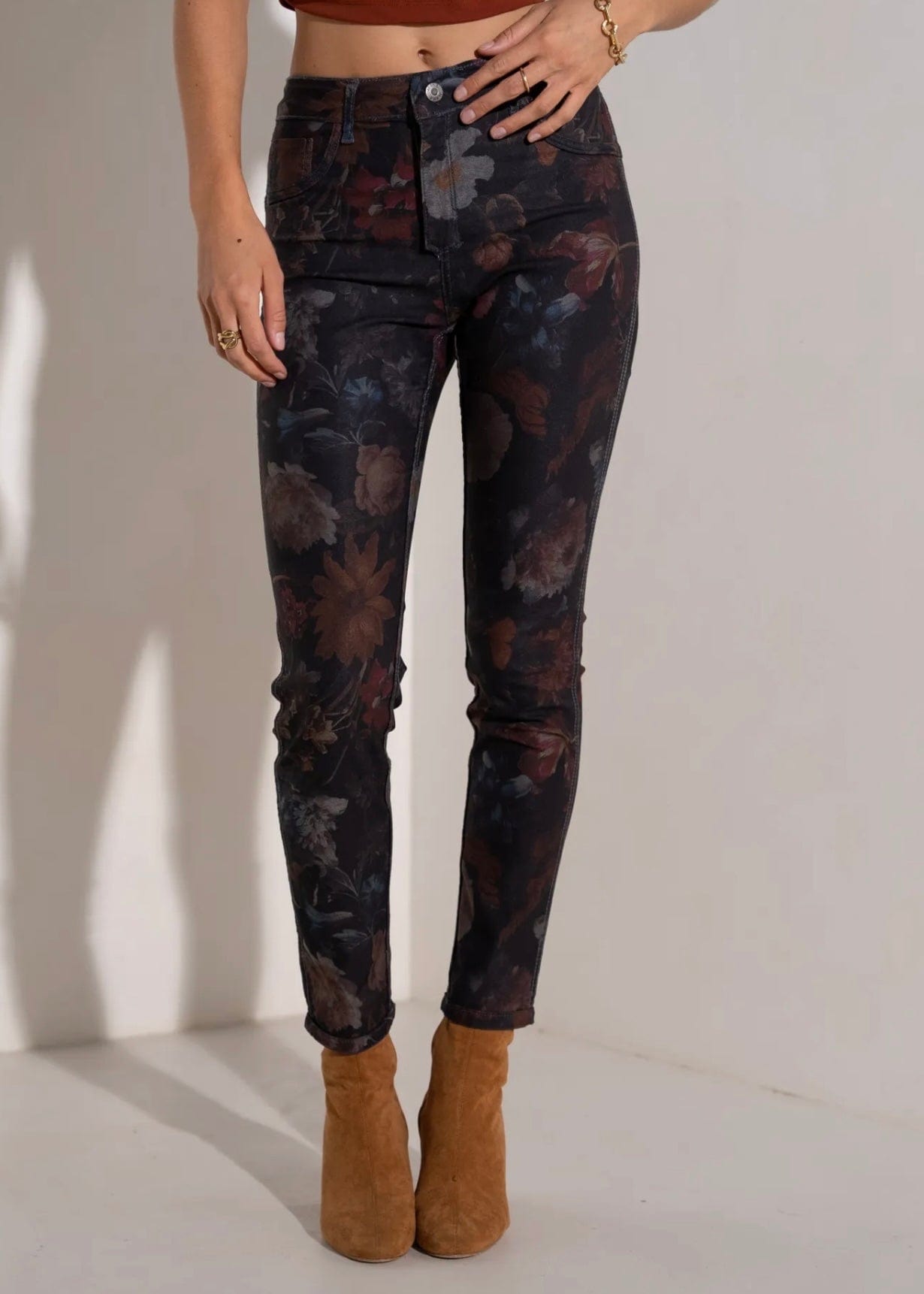 View our Reversible Jeans With Floral Print In Blue - The ultimate BOTTOMS created by TRIBUTE and sold here, at Tribute Store