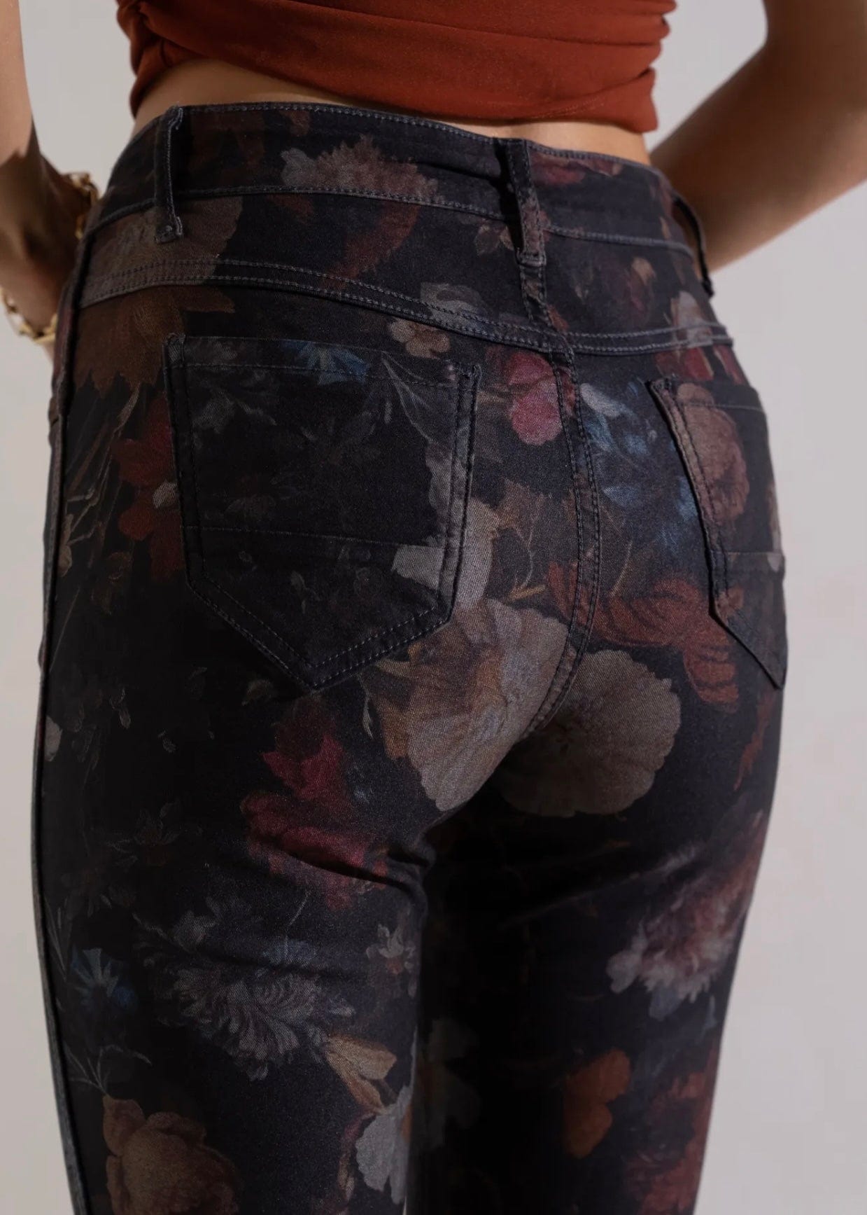 View our Reversible Jeans With Floral Print In Blue - The ultimate BOTTOMS created by TRIBUTE and sold here, at Tribute Store