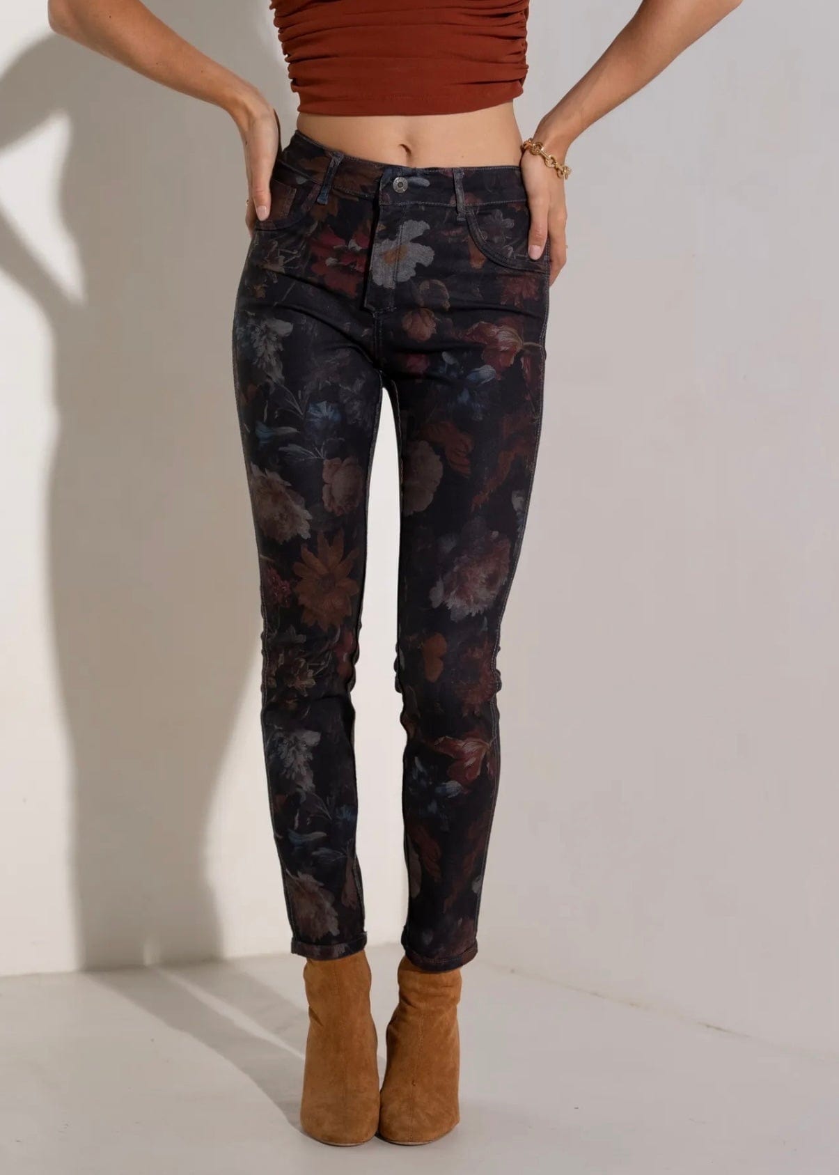 View our Reversible Jeans With Floral Print In Blue - The ultimate BOTTOMS created by TRIBUTE and sold here, at Tribute Store