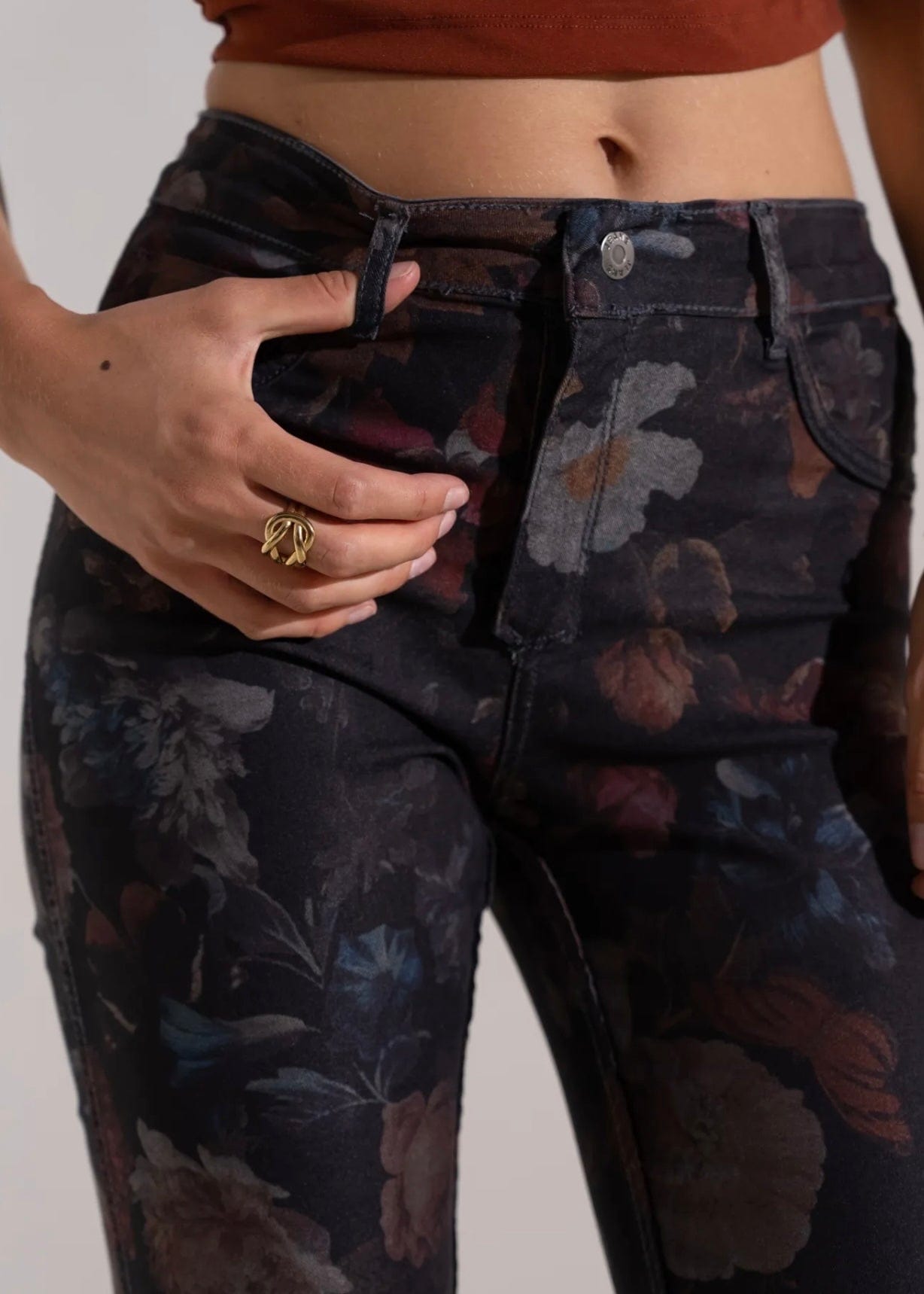 View our Reversible Jeans With Floral Print In Blue - The ultimate BOTTOMS created by TRIBUTE and sold here, at Tribute Store