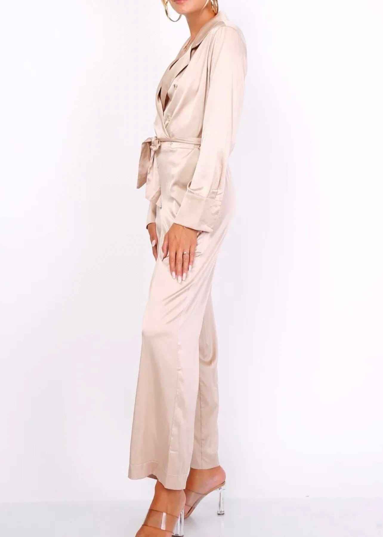 View our Satin Jumpsuit in Beige - by Tribute Store