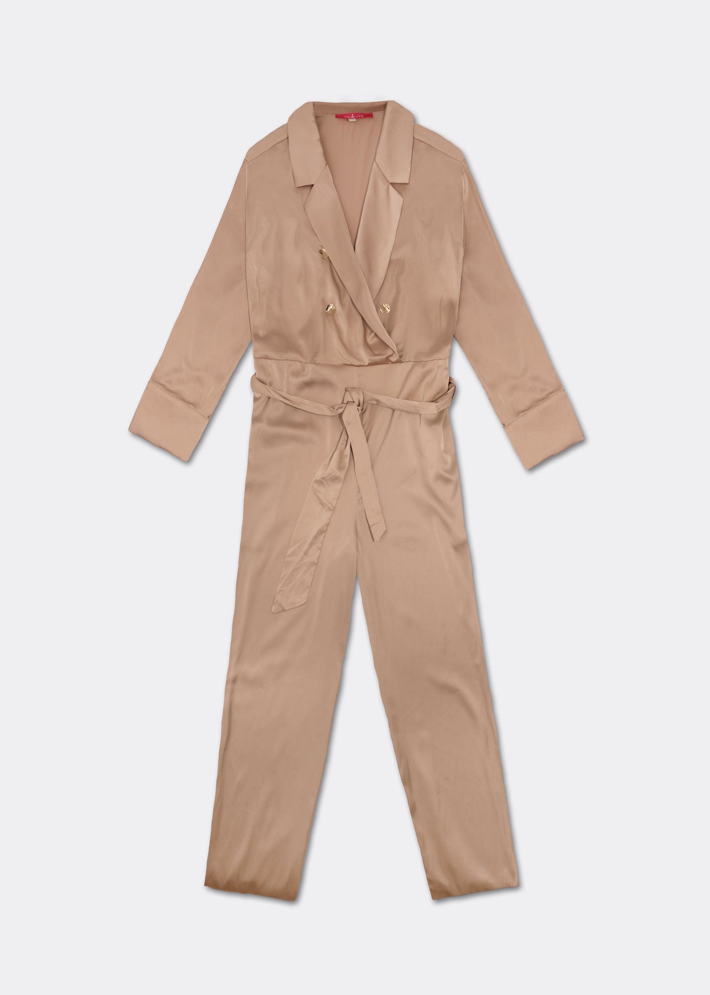 View our Satin Jumpsuit in Beige - by Tribute Store