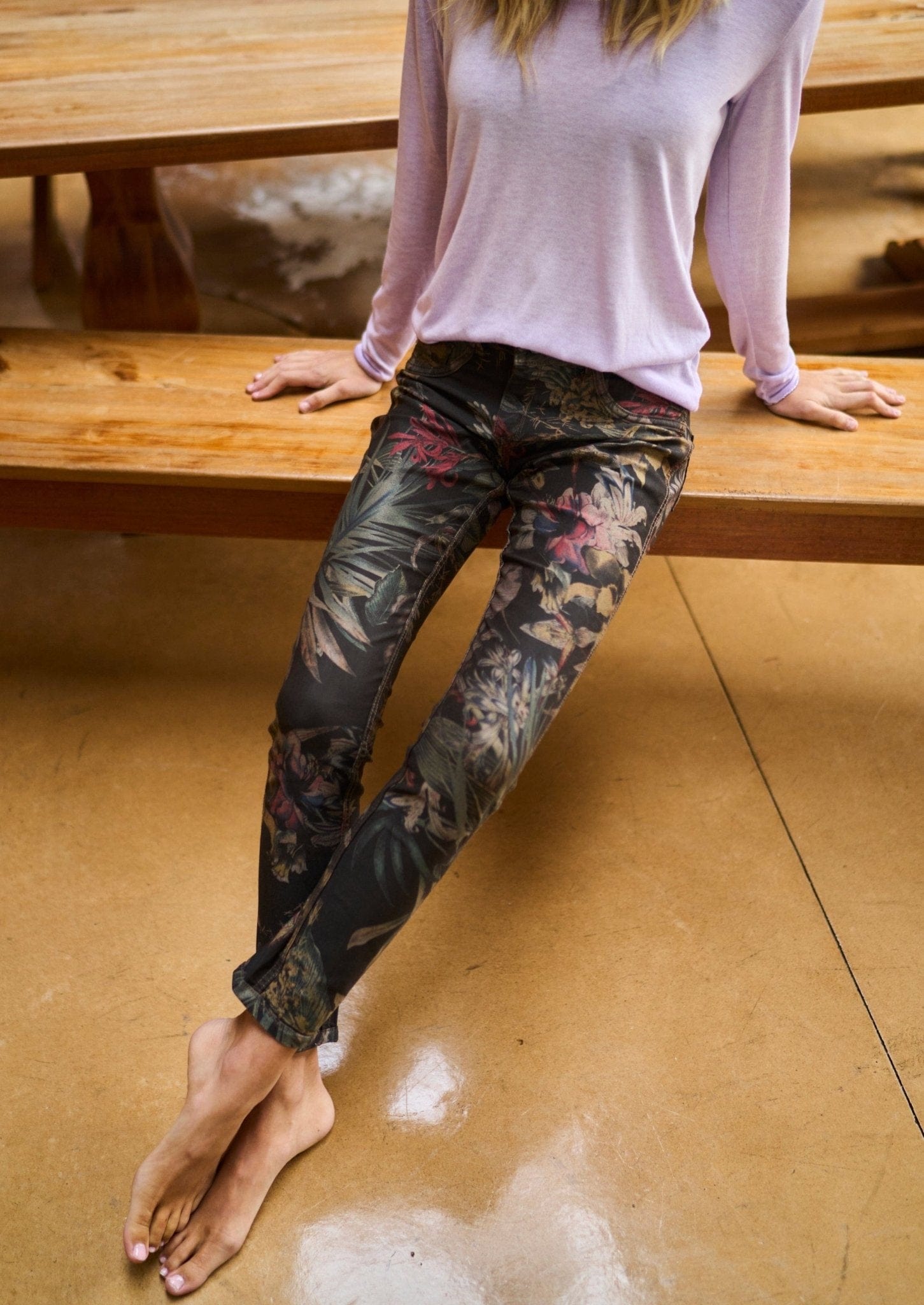 Tropical Floral Reversible Jeans in Dark Taupe - Tribute StoreTRIBUTE