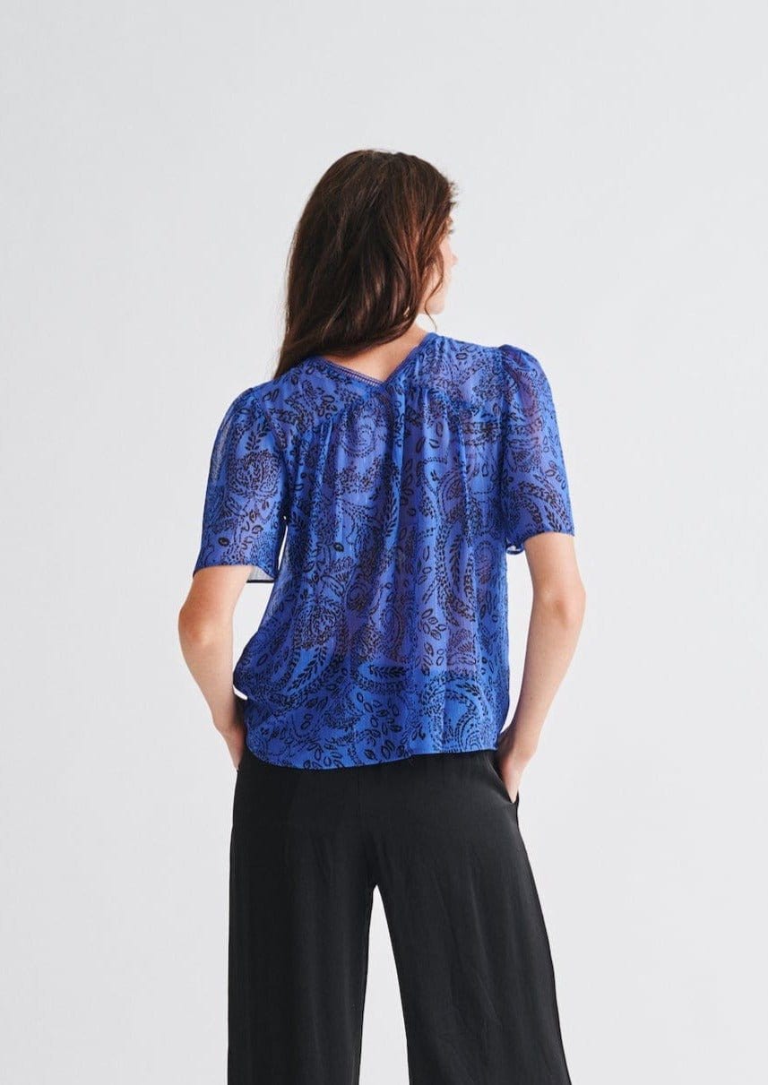 View our V Neck Blouse with Fine Floral Print In Electric Blue - by Tribute Store