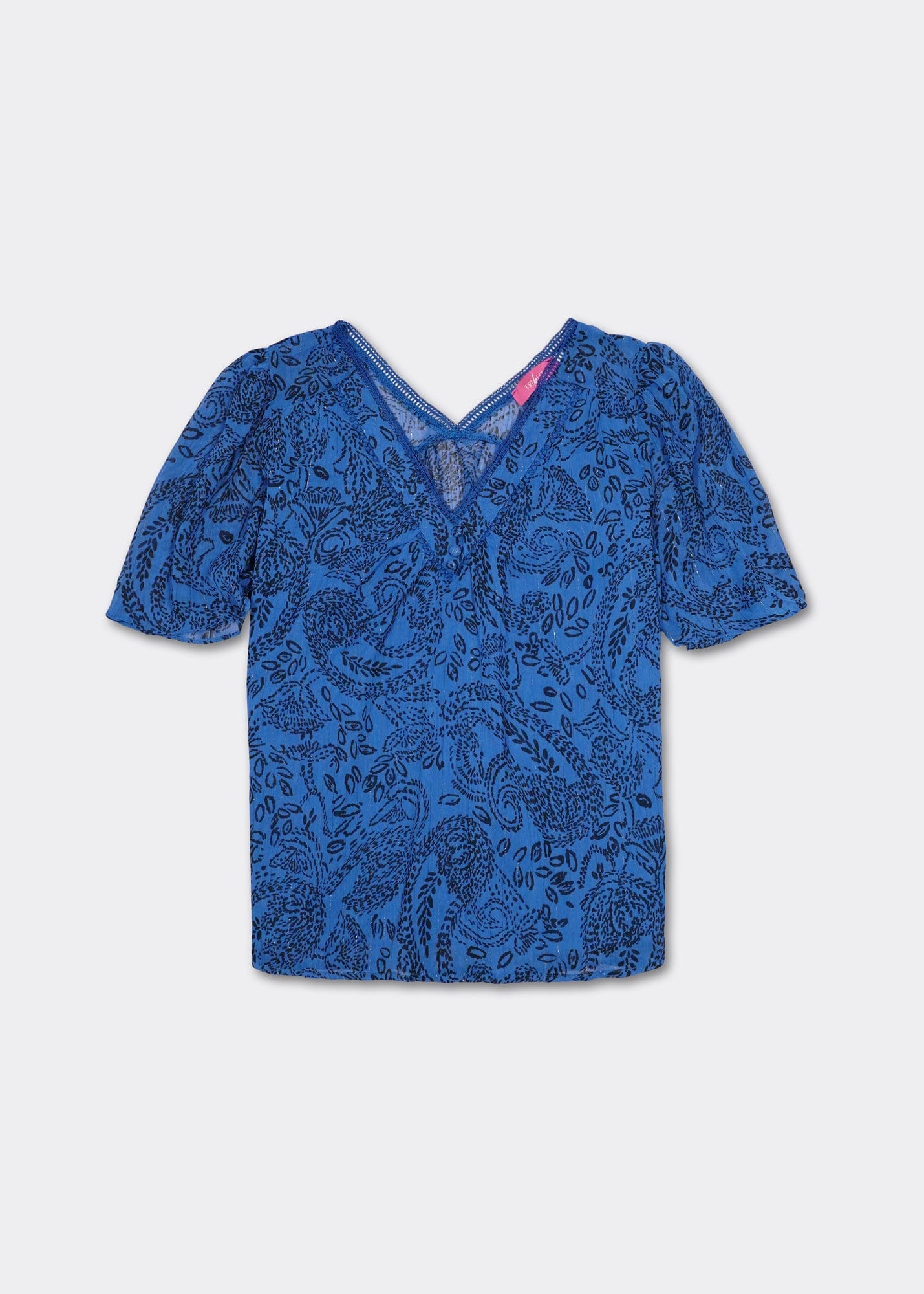 View our V Neck Blouse with Fine Floral Print In Electric Blue - by Tribute Store