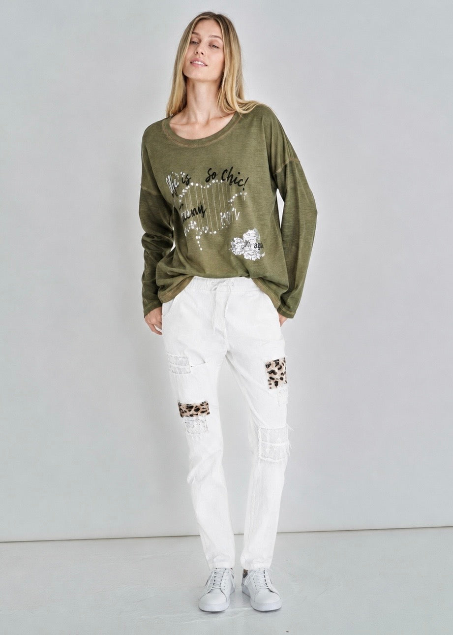 Corazon Italian Cotton Jumper In Khaki Green