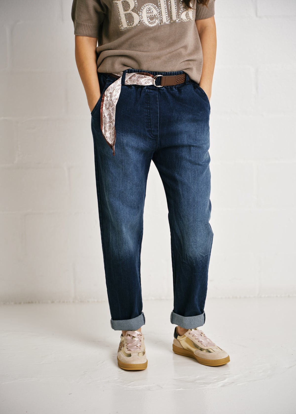 Genoa Denim Pants With Scarf Belt