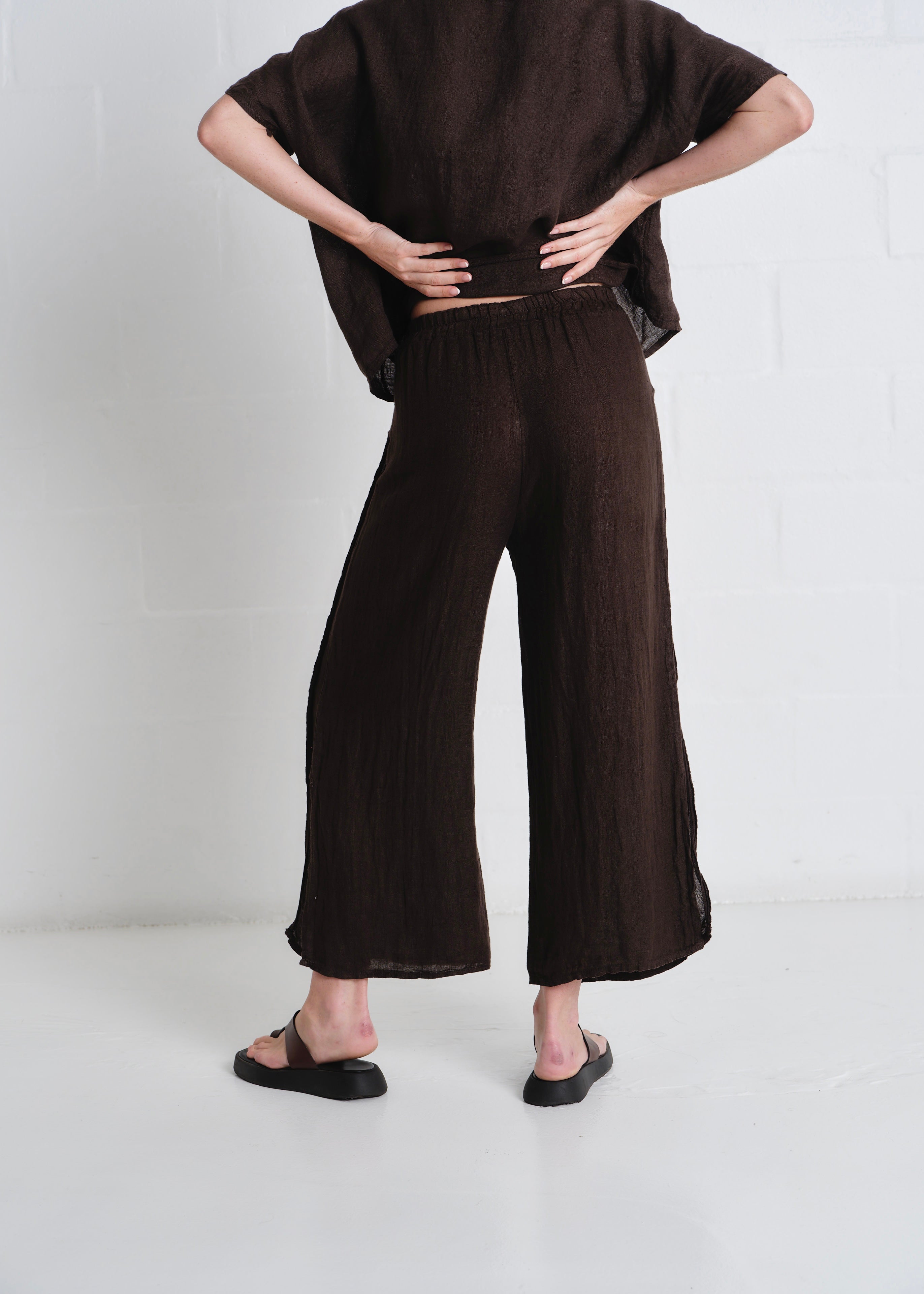Portofino Side Slit Palazzo Pants In Chocolate