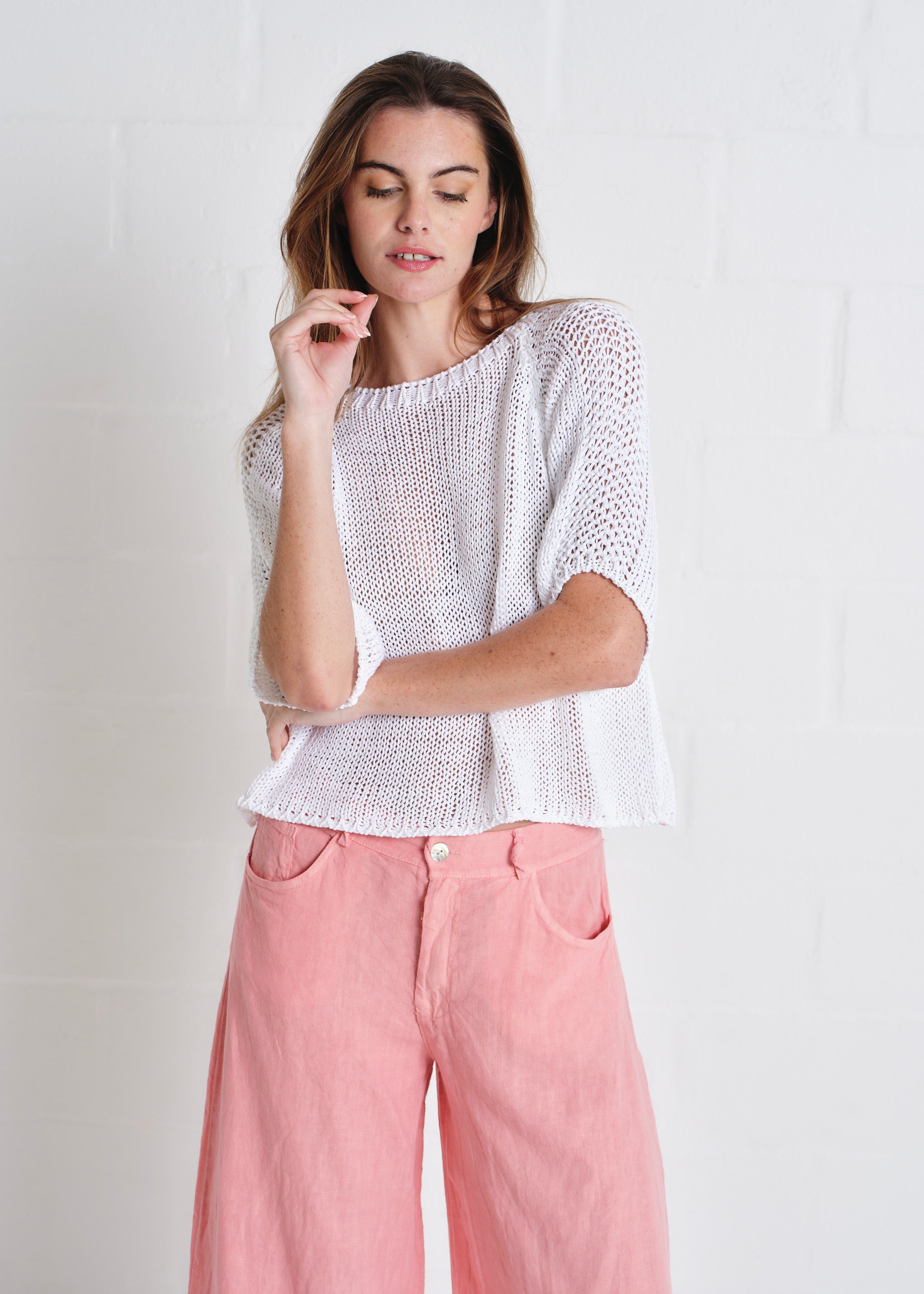 Sayulita Boatneck Crochet Top In White
