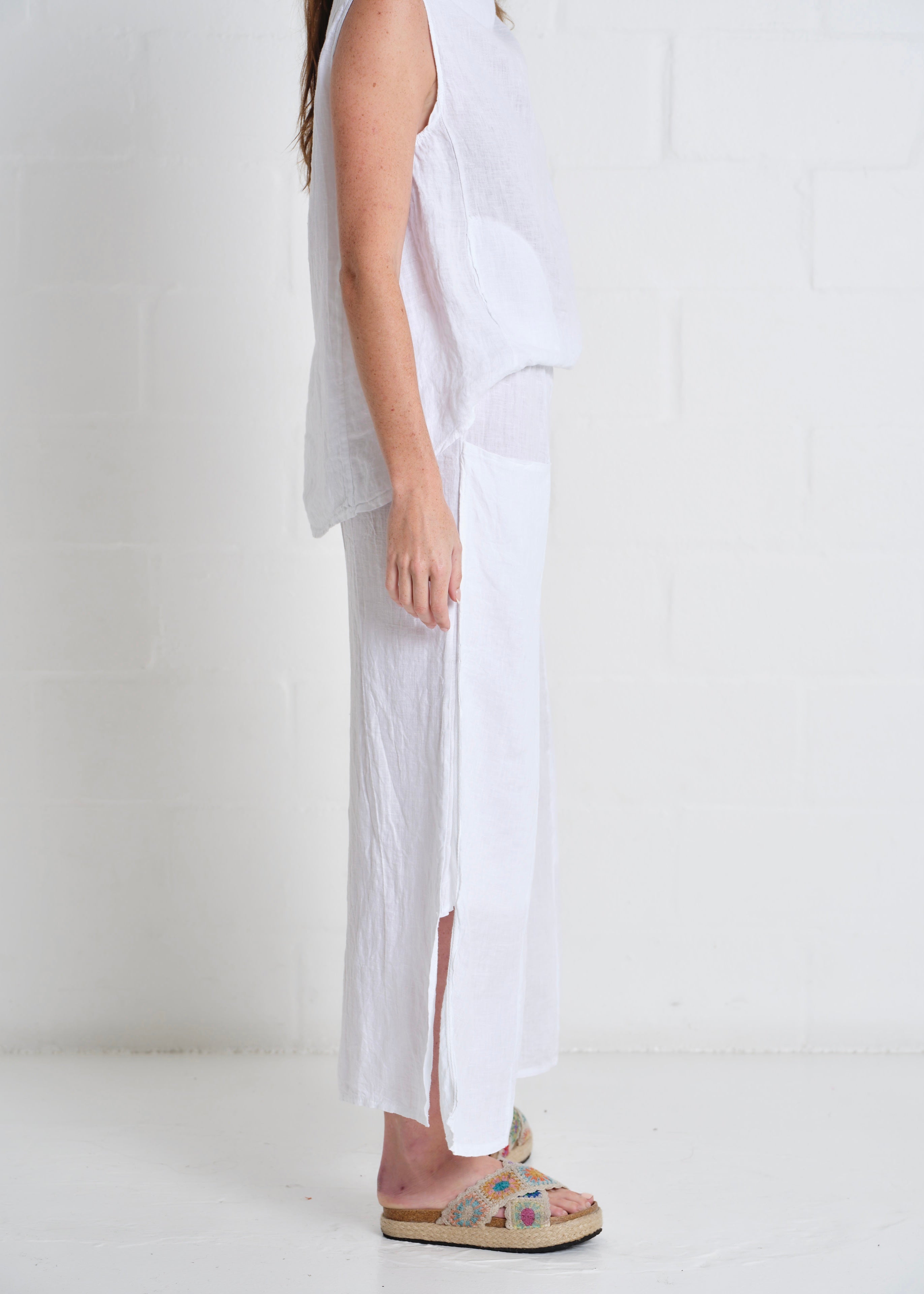 Portofino Side Slit Palazzo Pants In White
