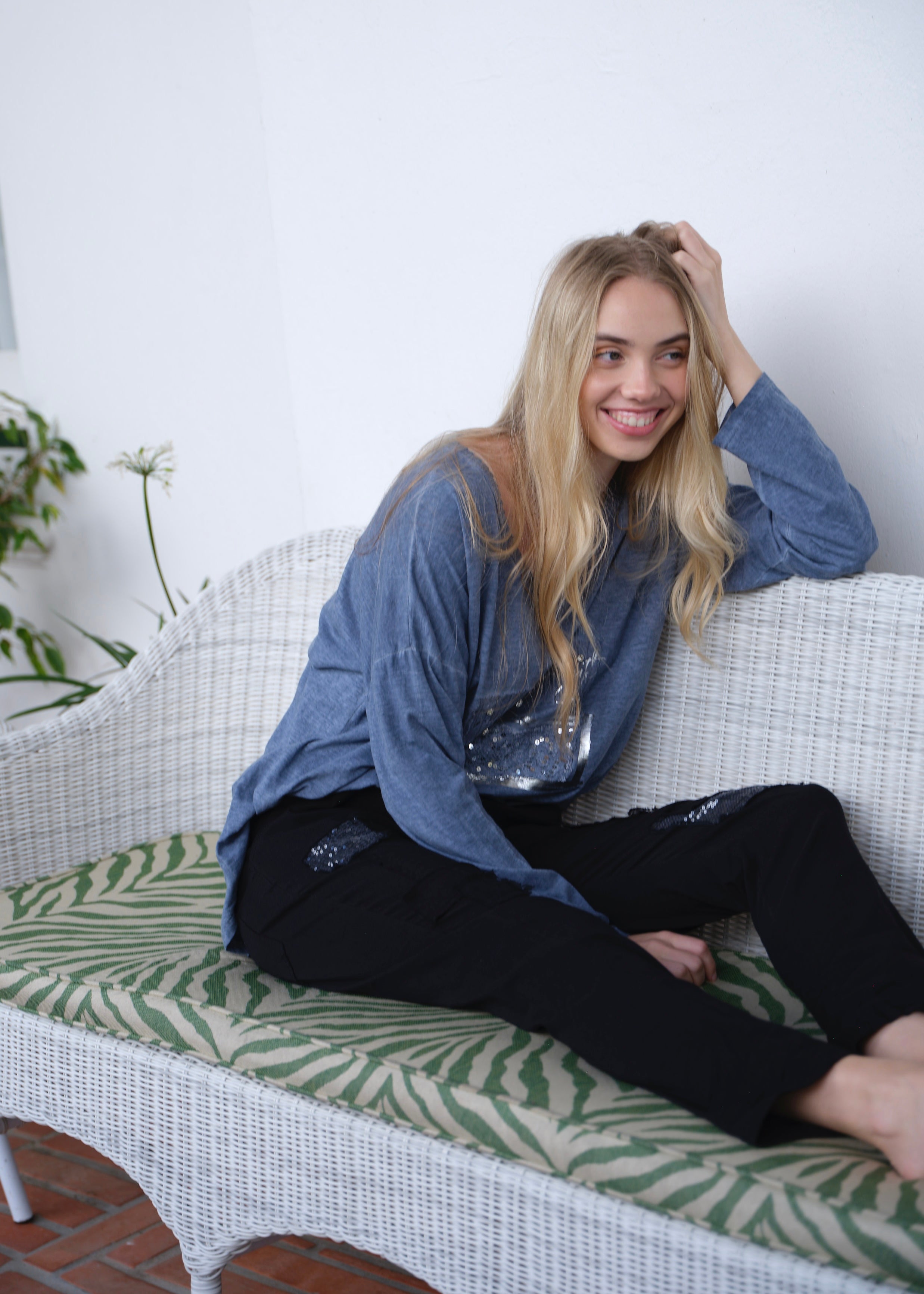Everyday A Gift V-neck In Denim