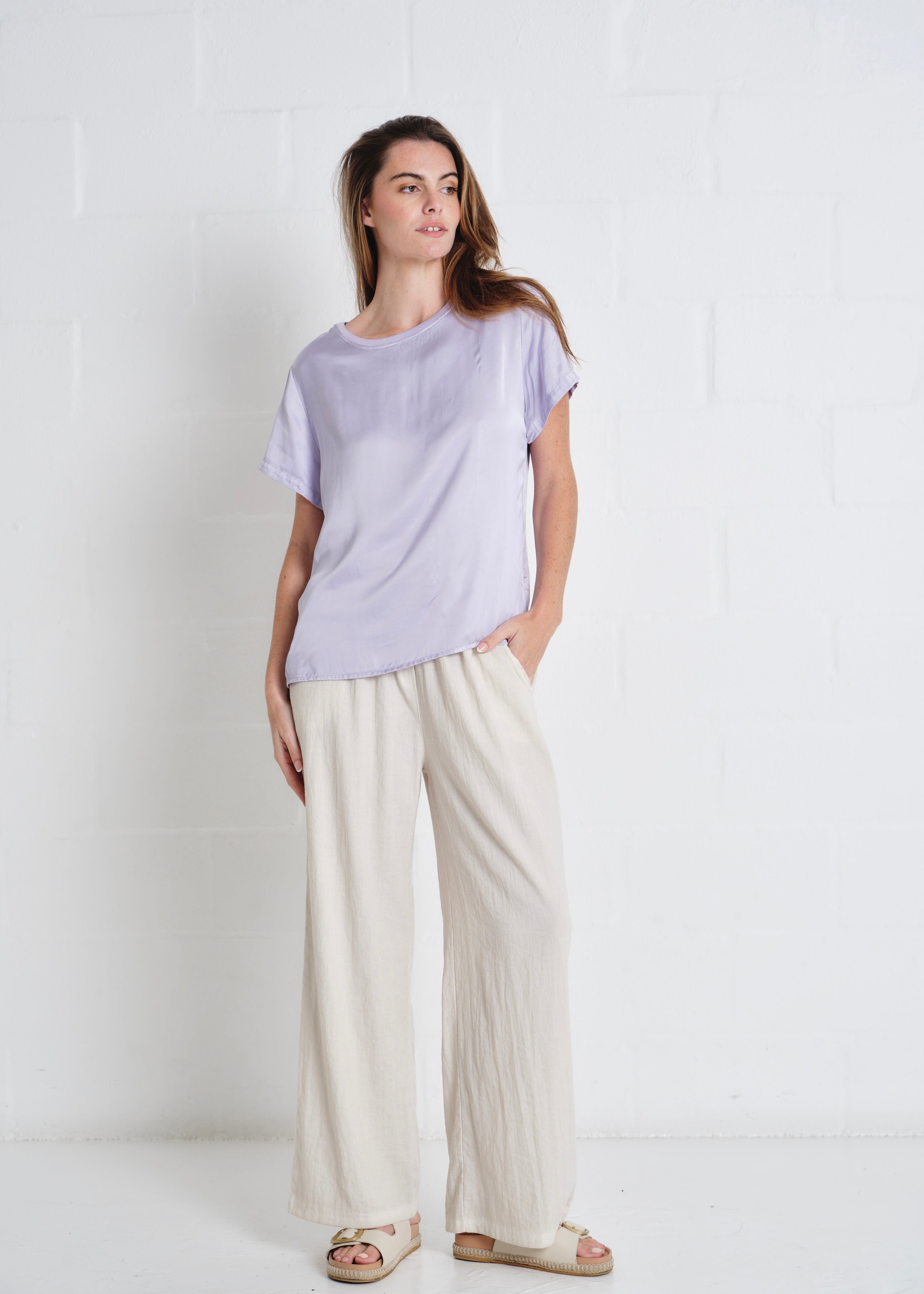 Capri Italian Silk Blend Tee in Lilac