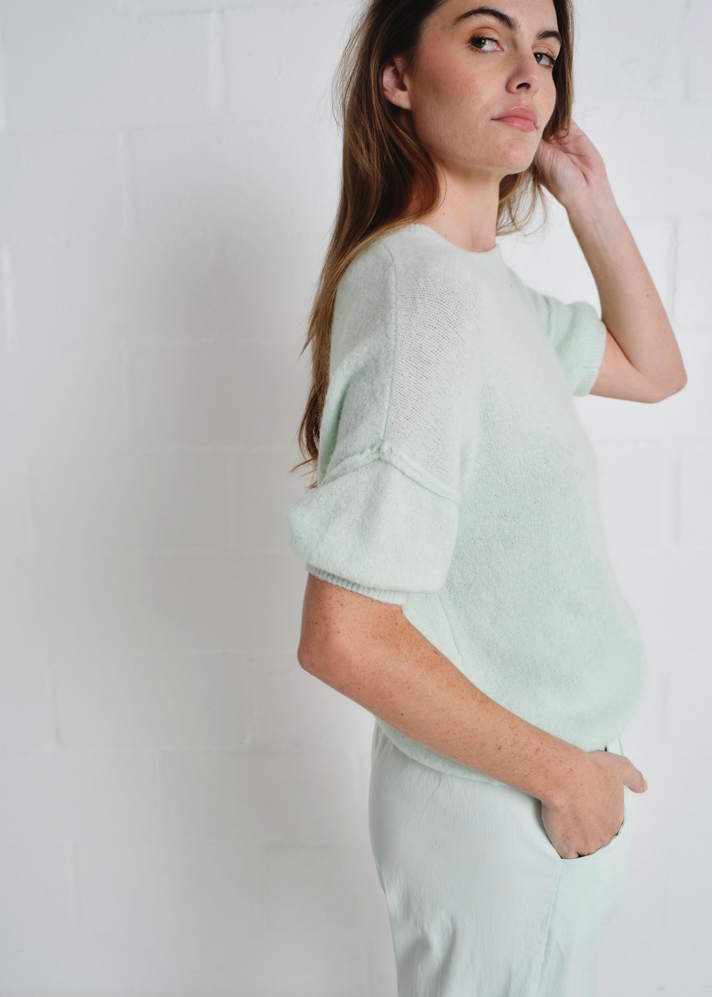Dolly SS Round Neck Knit In Mint