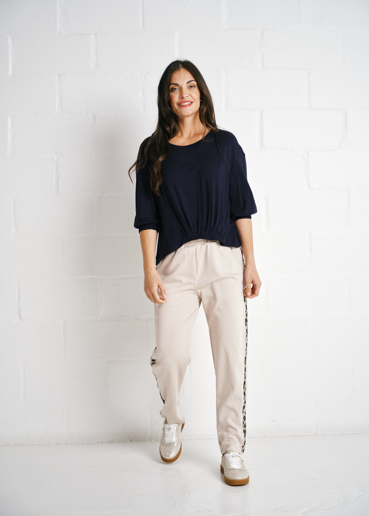 Verona Gathered Waist Tee In Navy