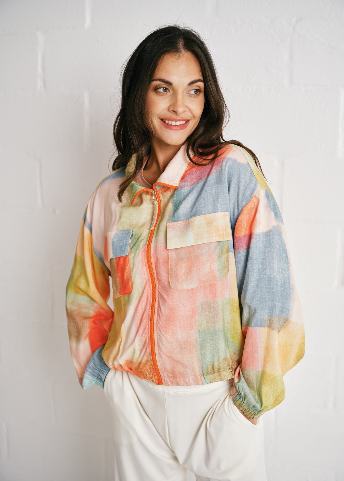 The Brushstroke Bomber Jacket In Geometric Print