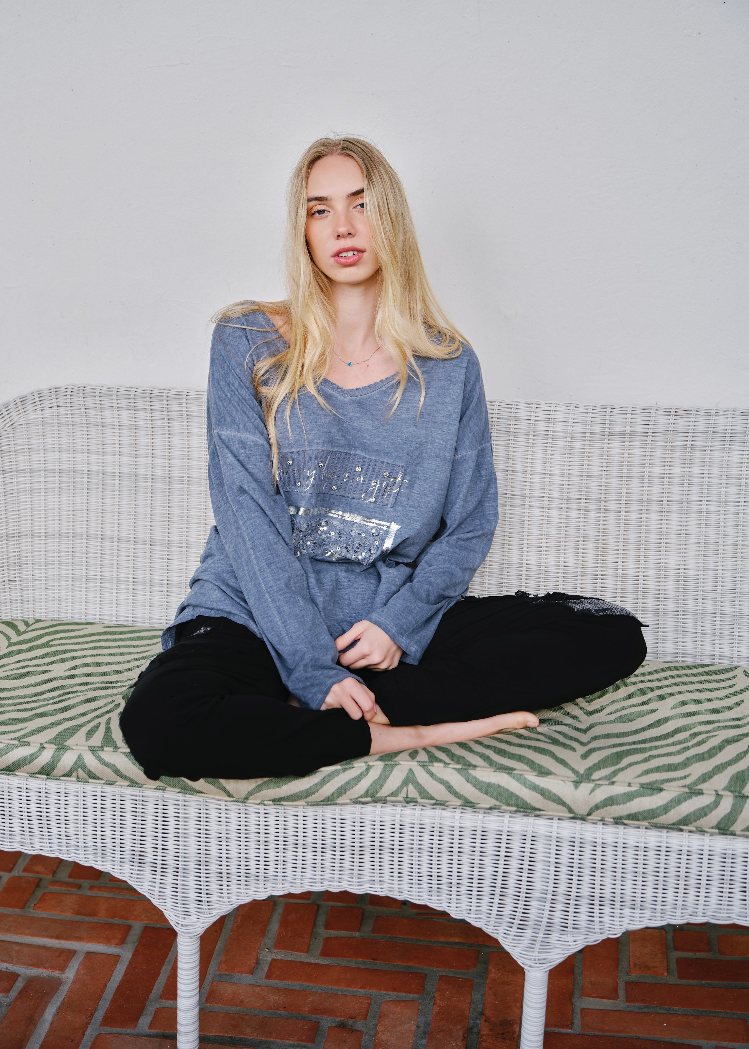Everyday A Gift V-neck In Denim