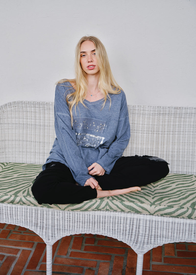 Everyday A Gift V-neck In Denim