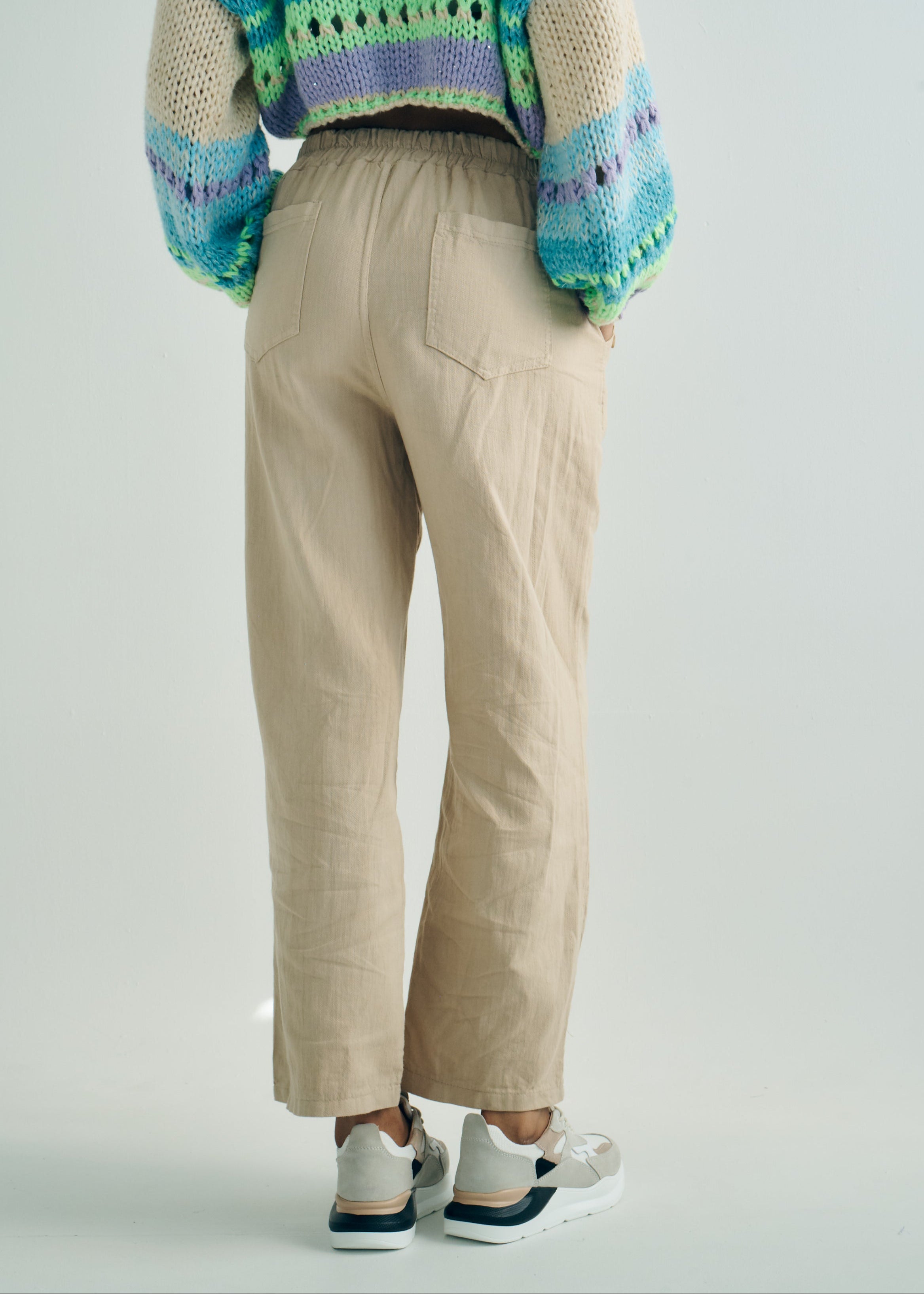 Italian Palazzo Pants with Front Buttons in Beige