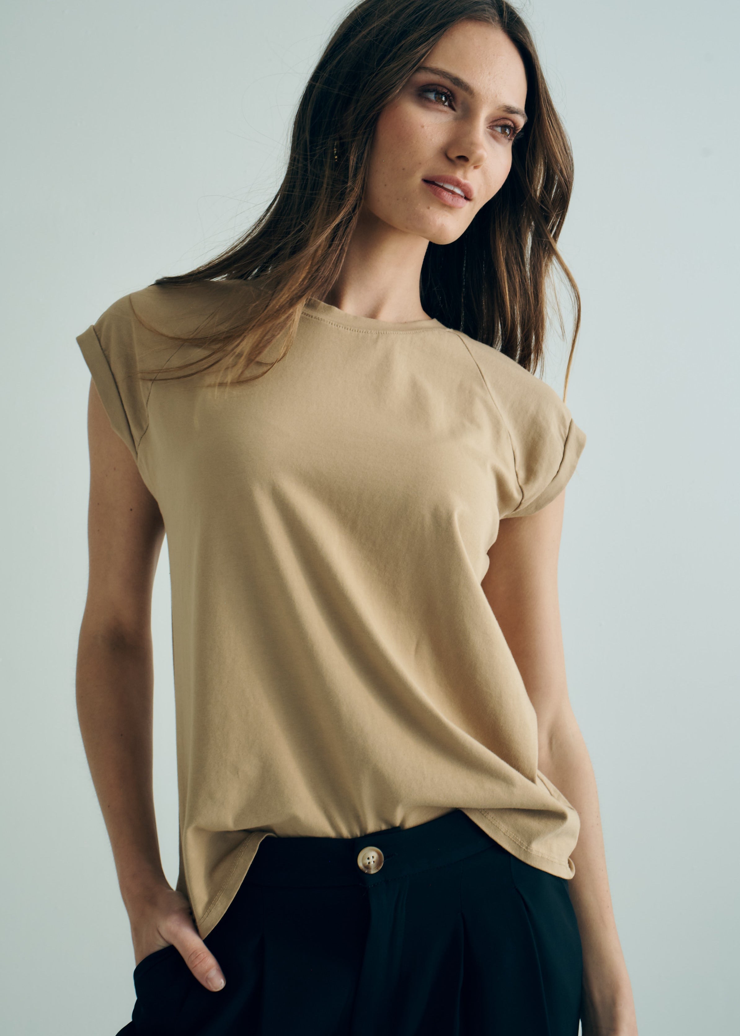 Italian Cotton Tee in Caramel