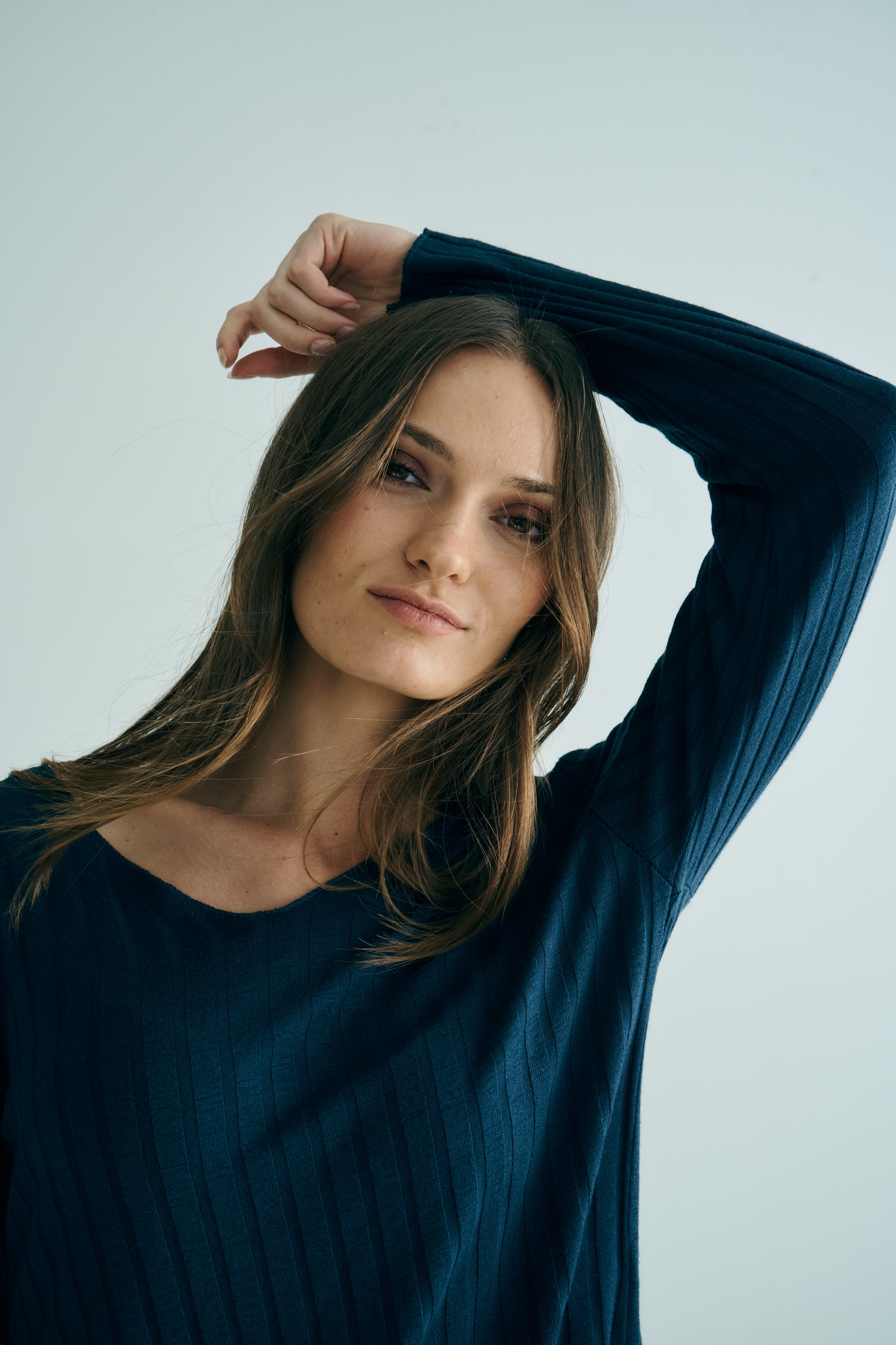 Italian V Neck Rib Knit in Navy