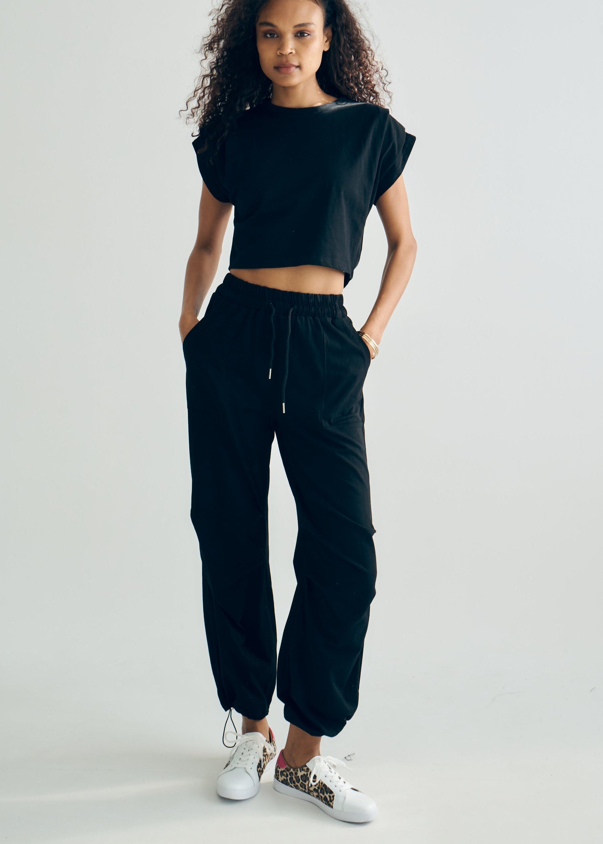 Tokyo Cotton Track Set with Pleated Detail in Black