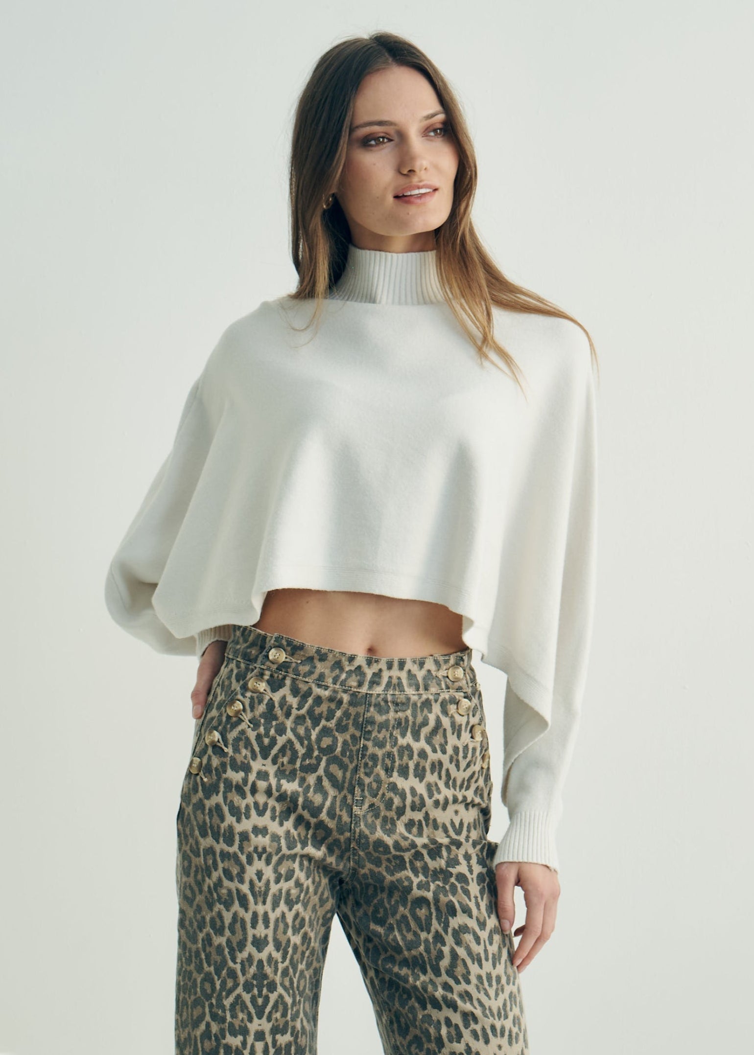 Italian Cropped Batwing Knit in Cream