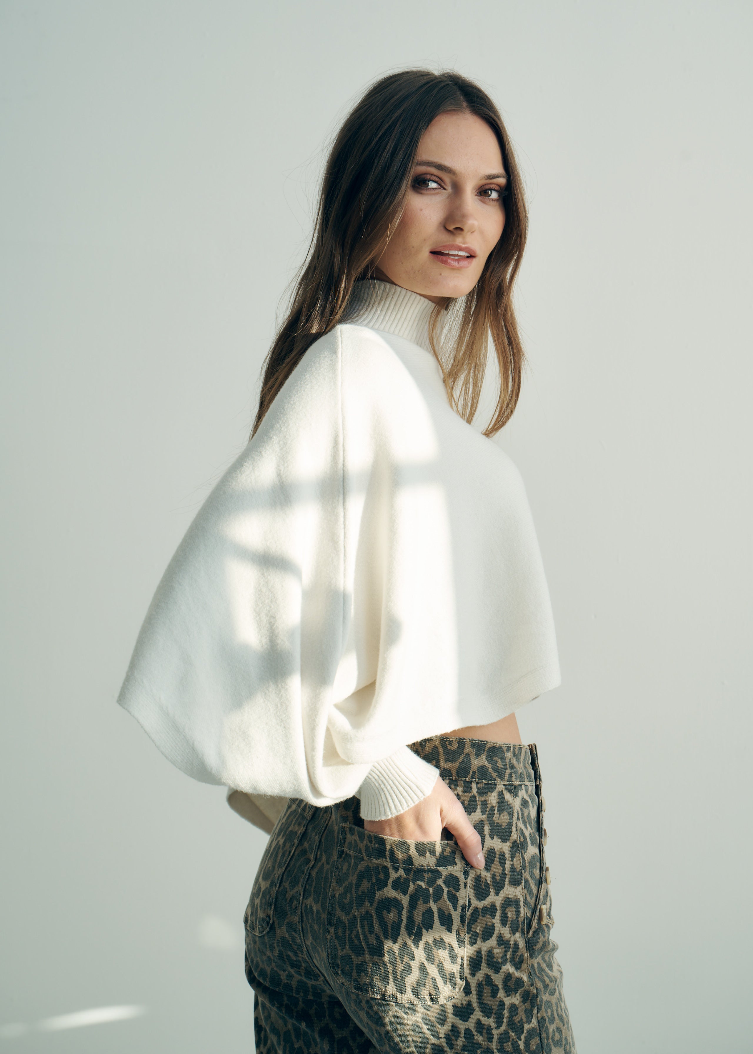 Hygge Italian Cropped Batwing Knit in Cream