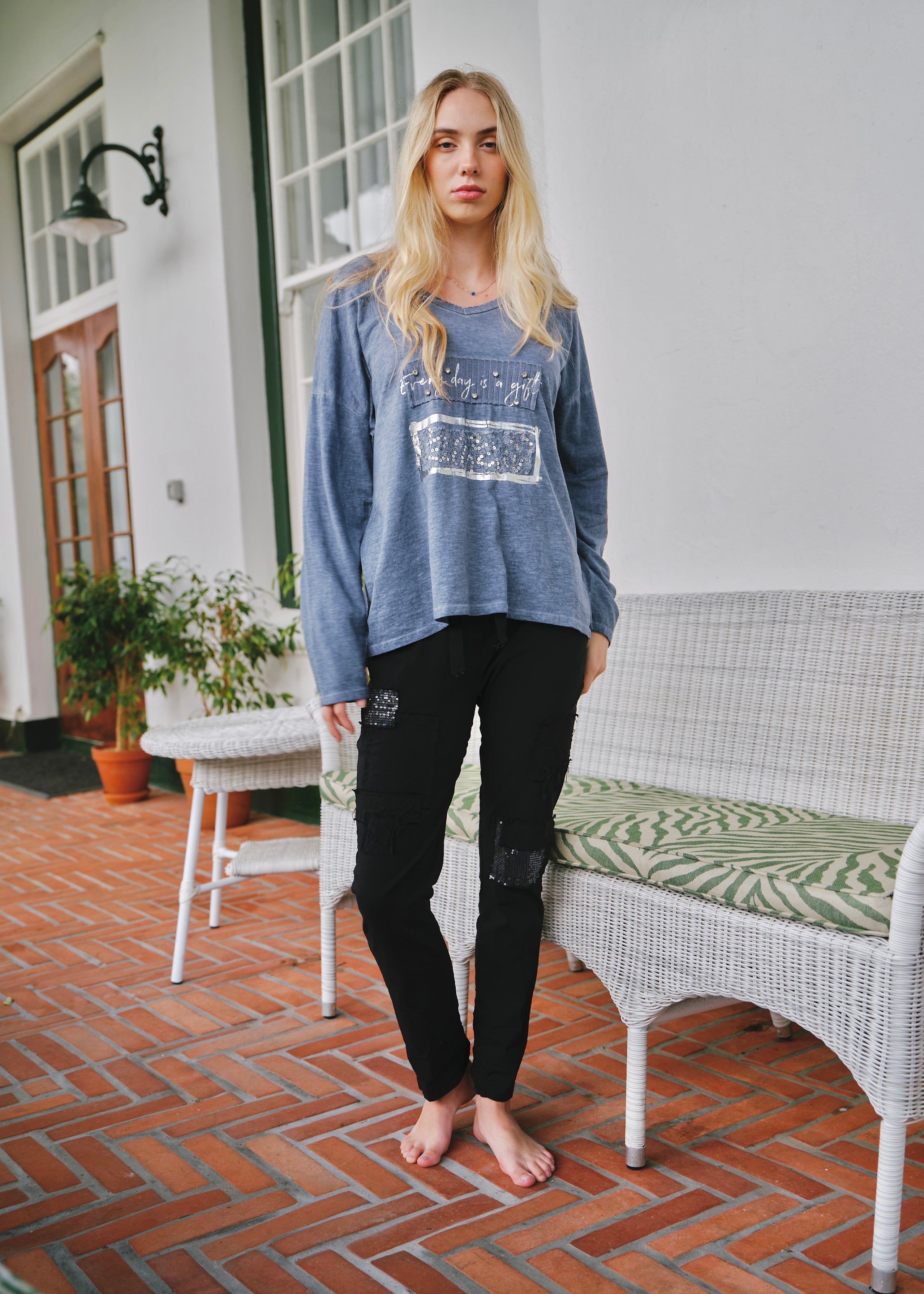 Everyday A Gift V-neck In Denim