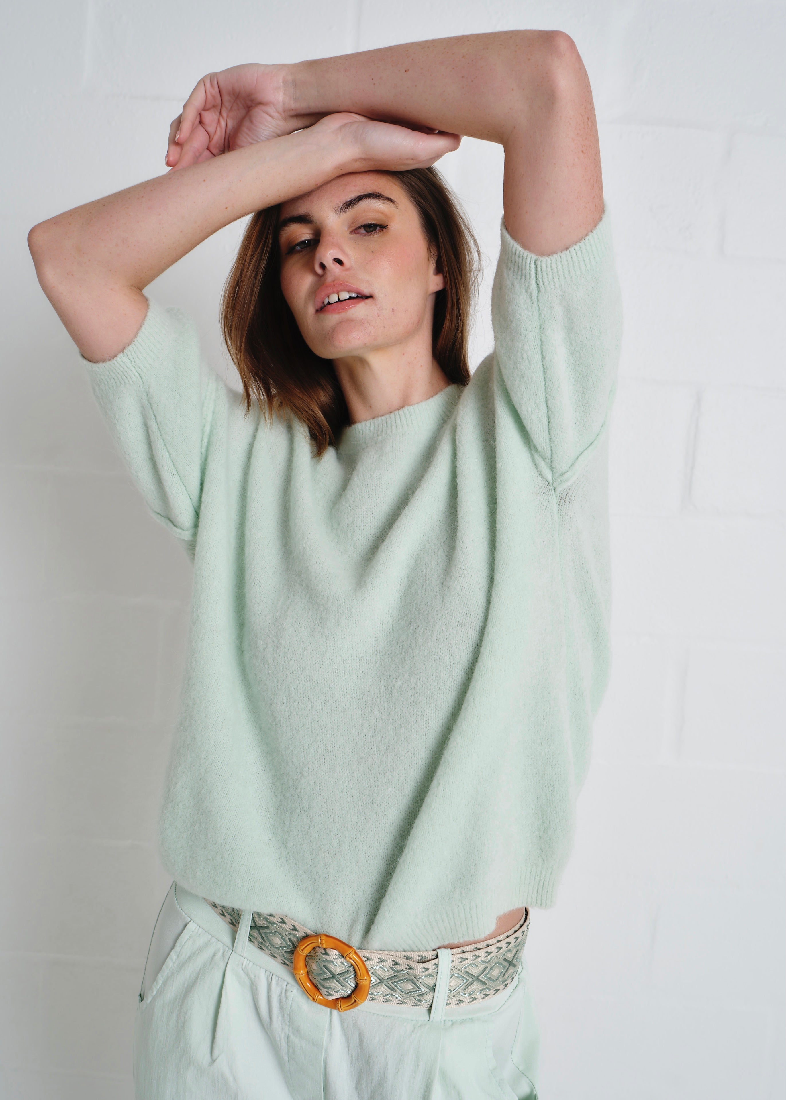 Dolly SS Round Neck Knit In Mint