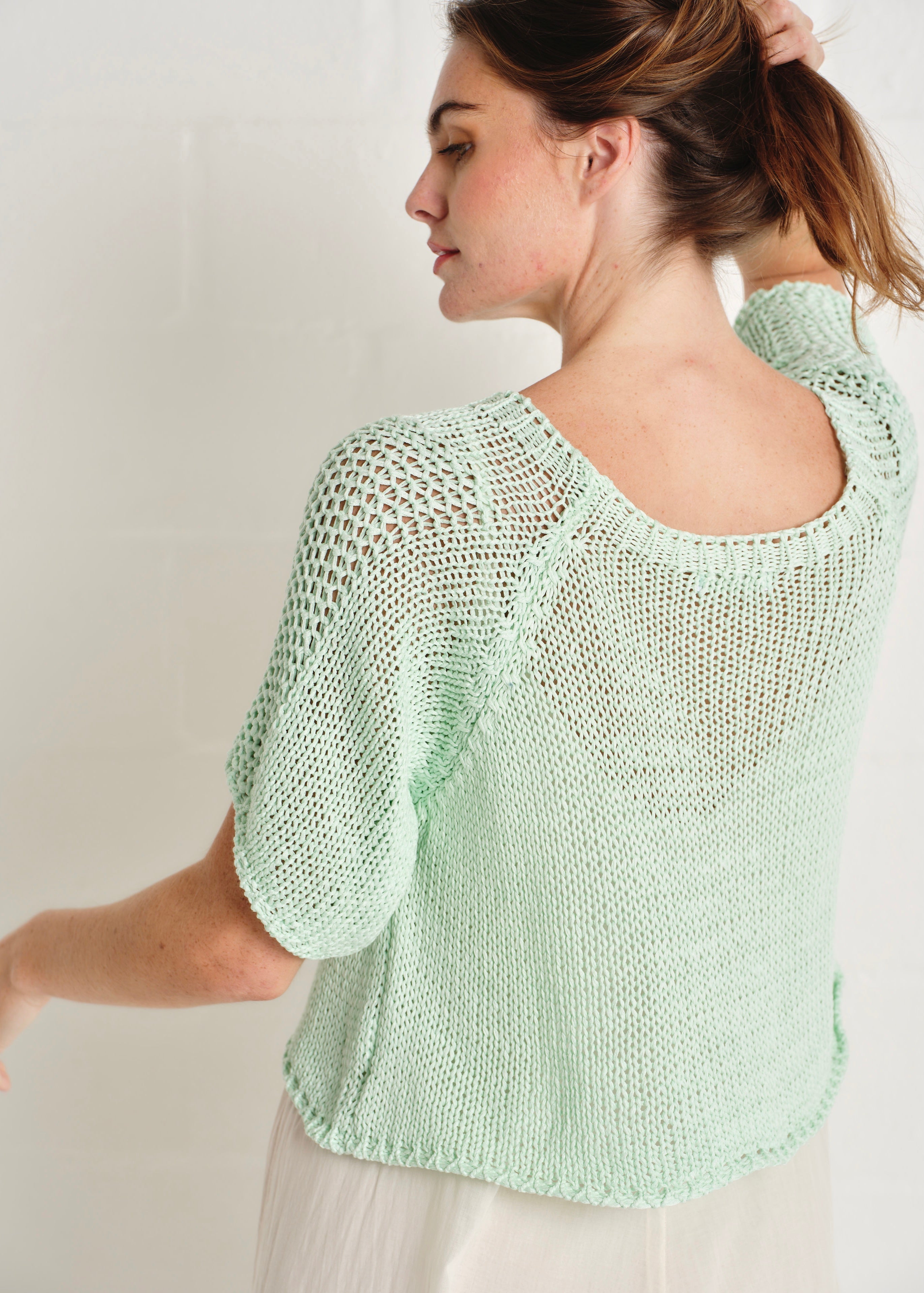 Sayulita Boatneck Crochet Top In Mint