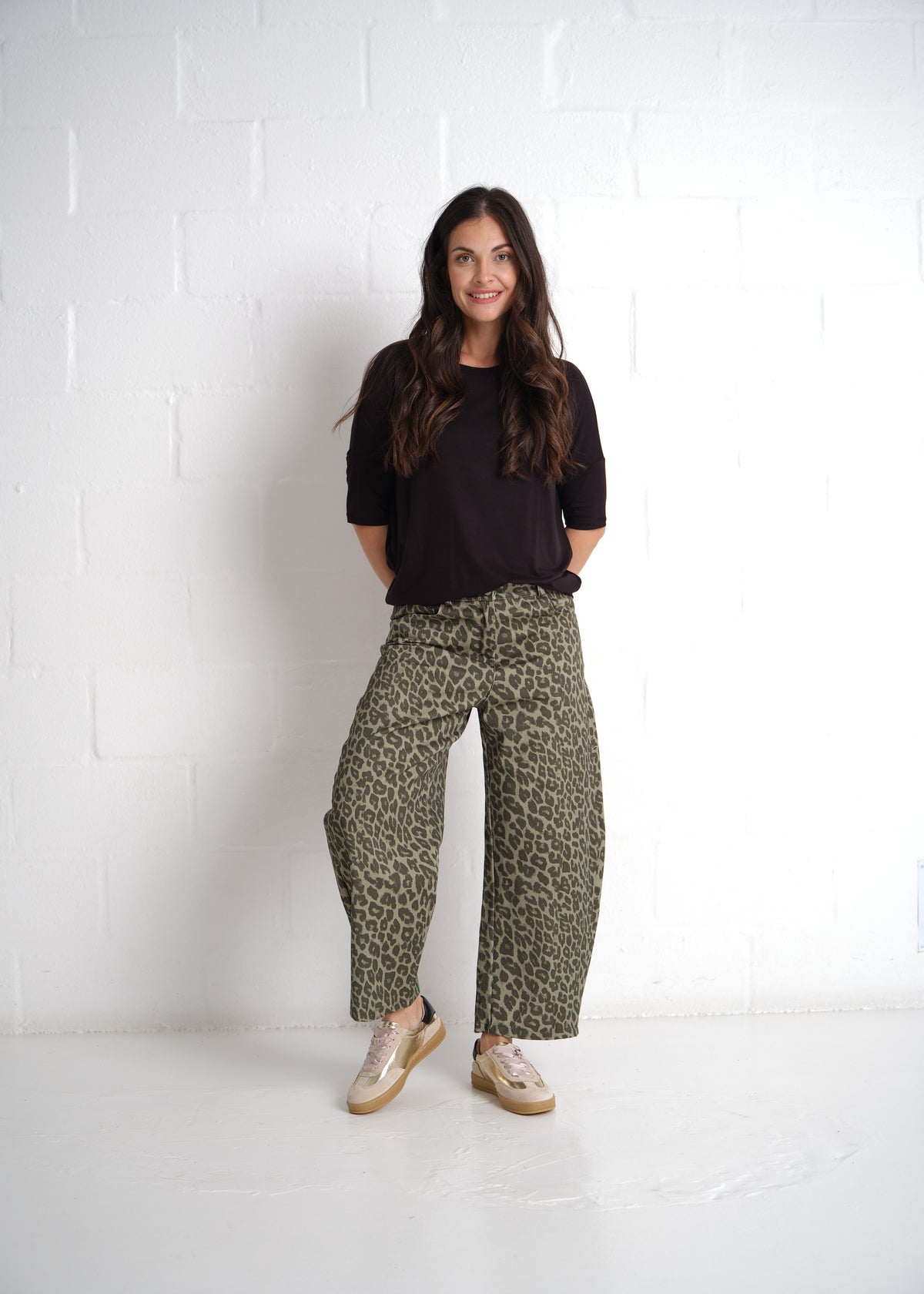 Kruger Leopard Print Wide Leg Pants In Khaki