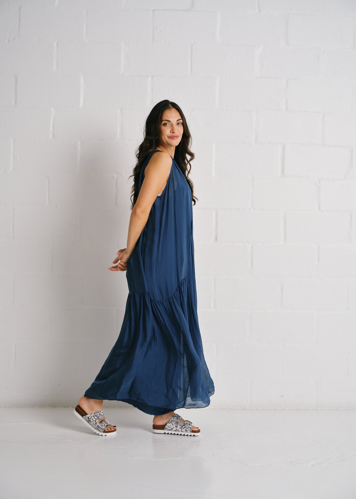 The Whisper Silk Tiered Maxi In Teal