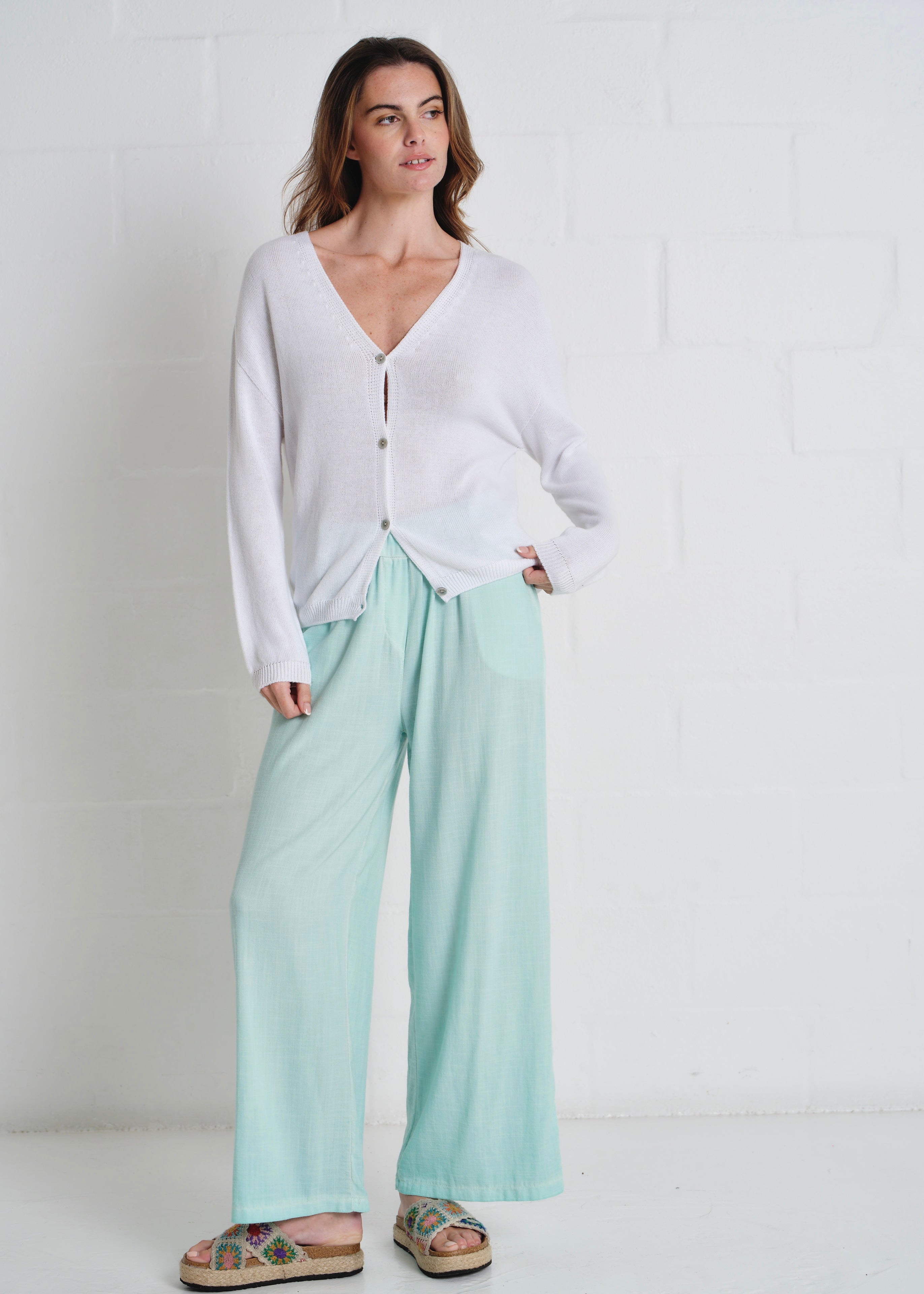Jeanne Cotton Button Cardigan In White
