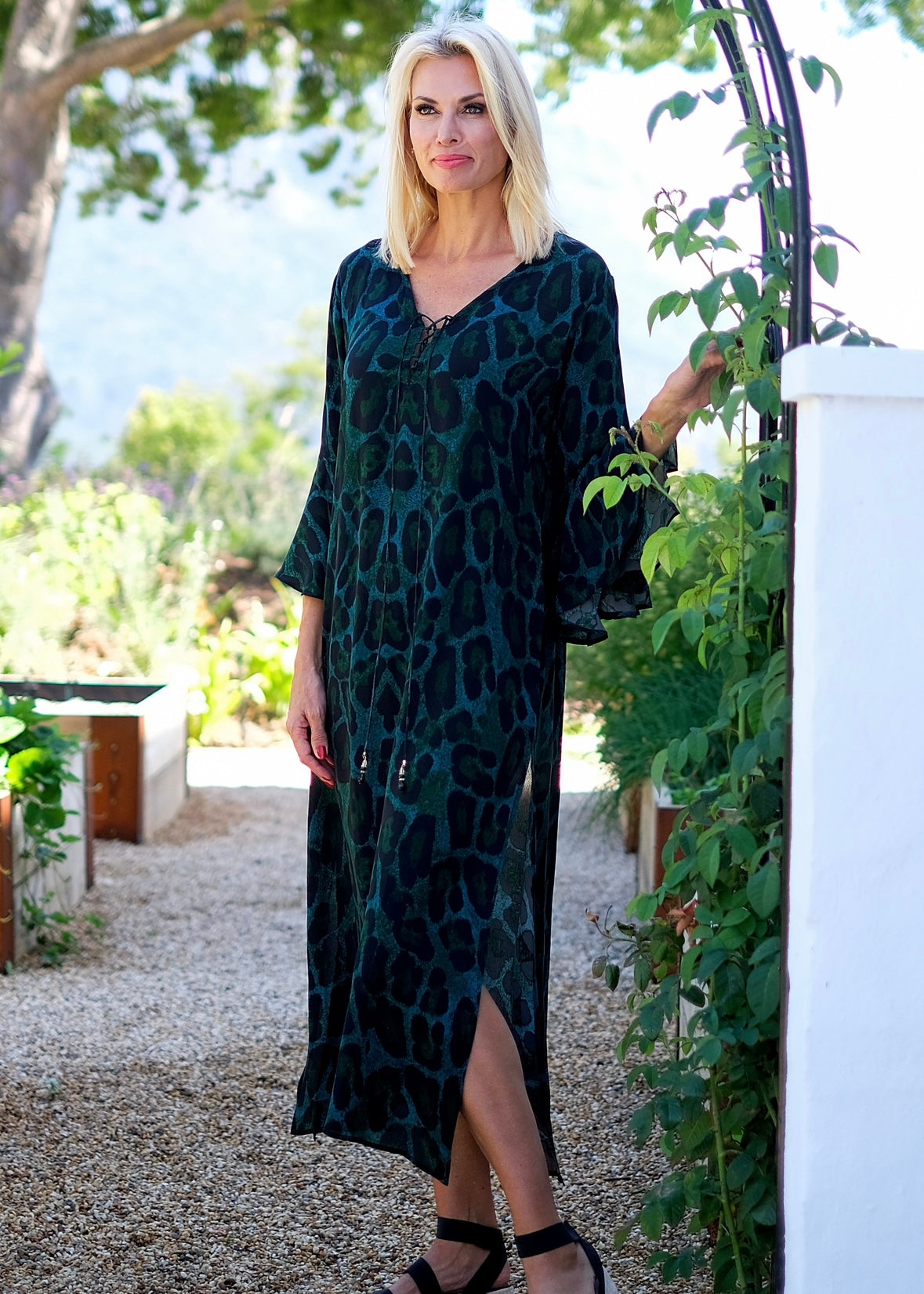 Angelica Dress With Animal Print In Emerald Green