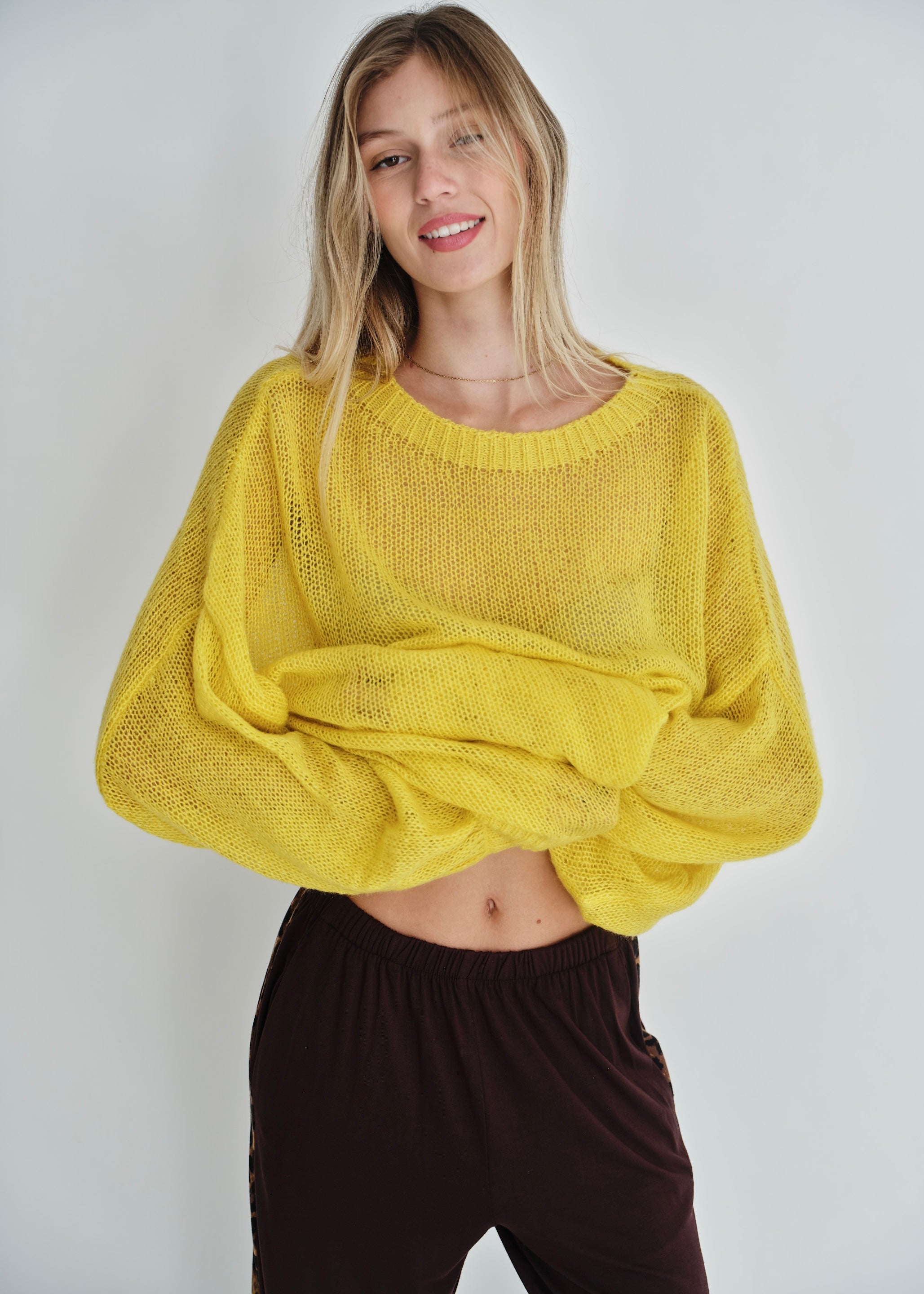 Rio Sheer Knit Sweater In Yellow