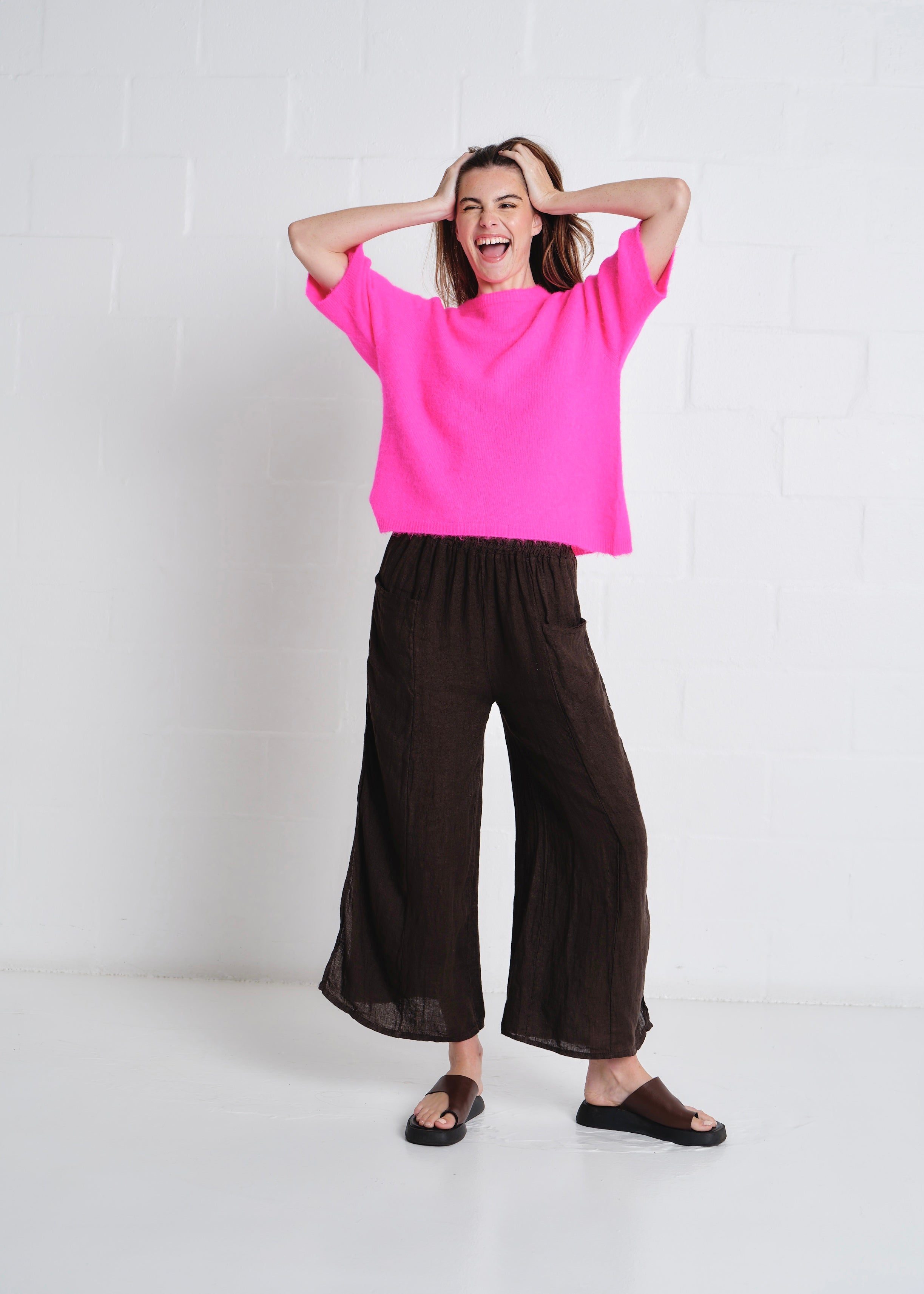 Chamonix SS Round Neck Alpaca Knit In Hot Pink