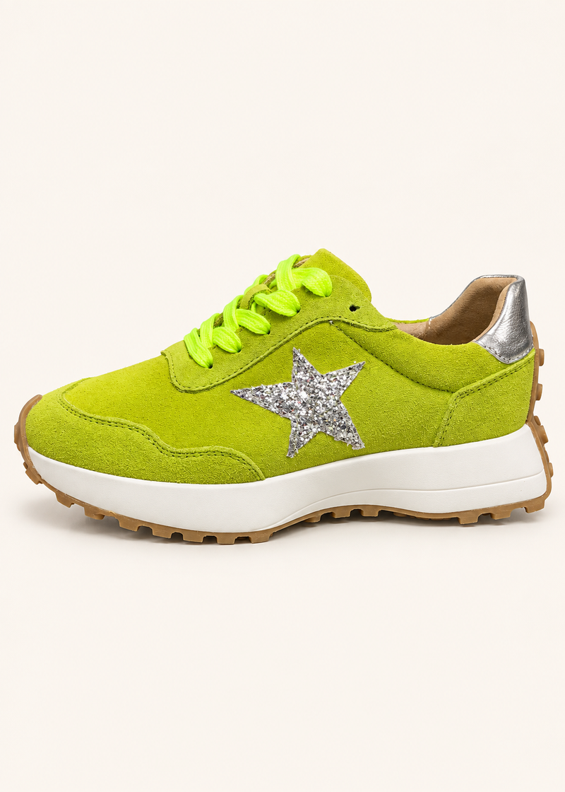 Julz Hunter Leather Sneaker In Lime
