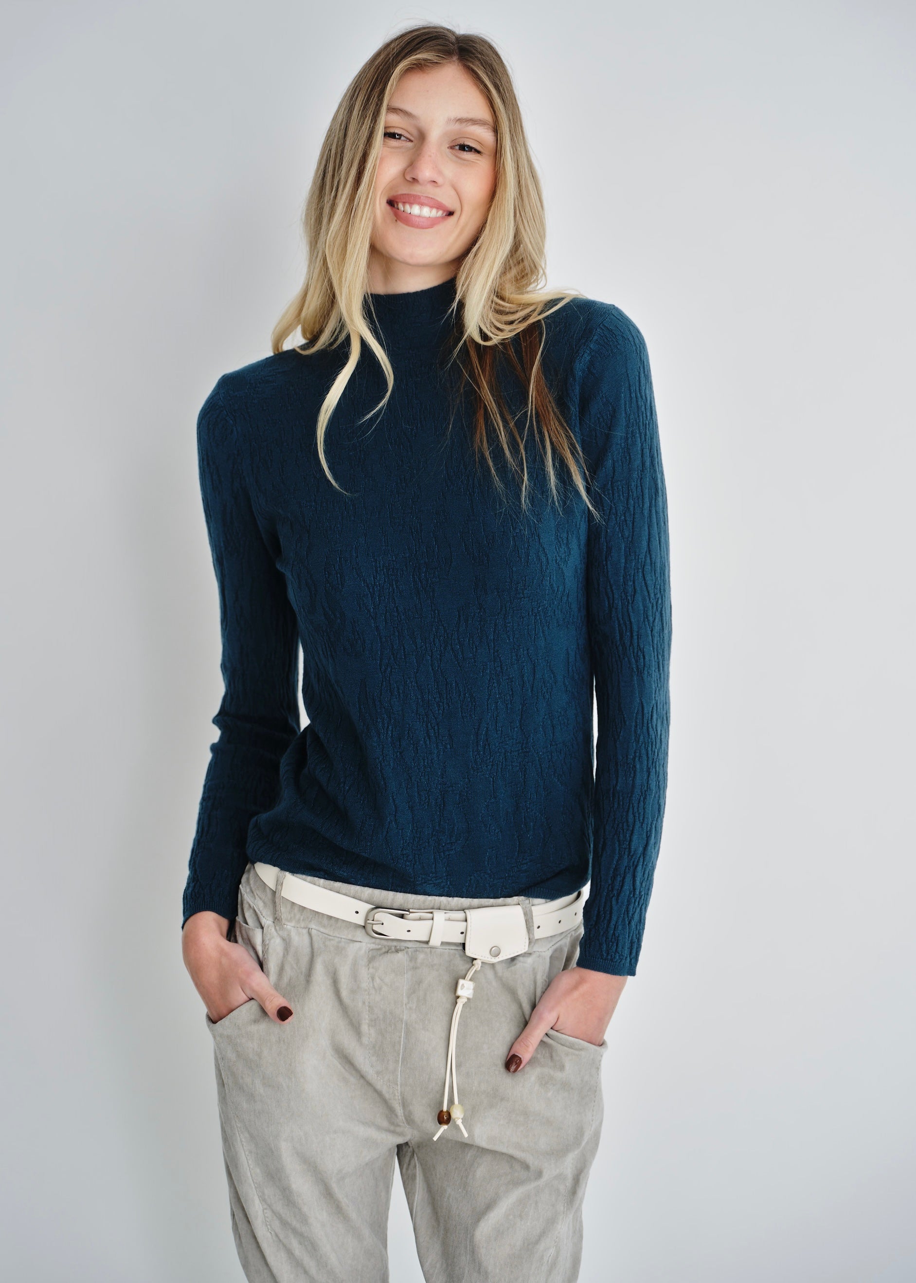 The Essential Teal Embossed Turtleneck Knit