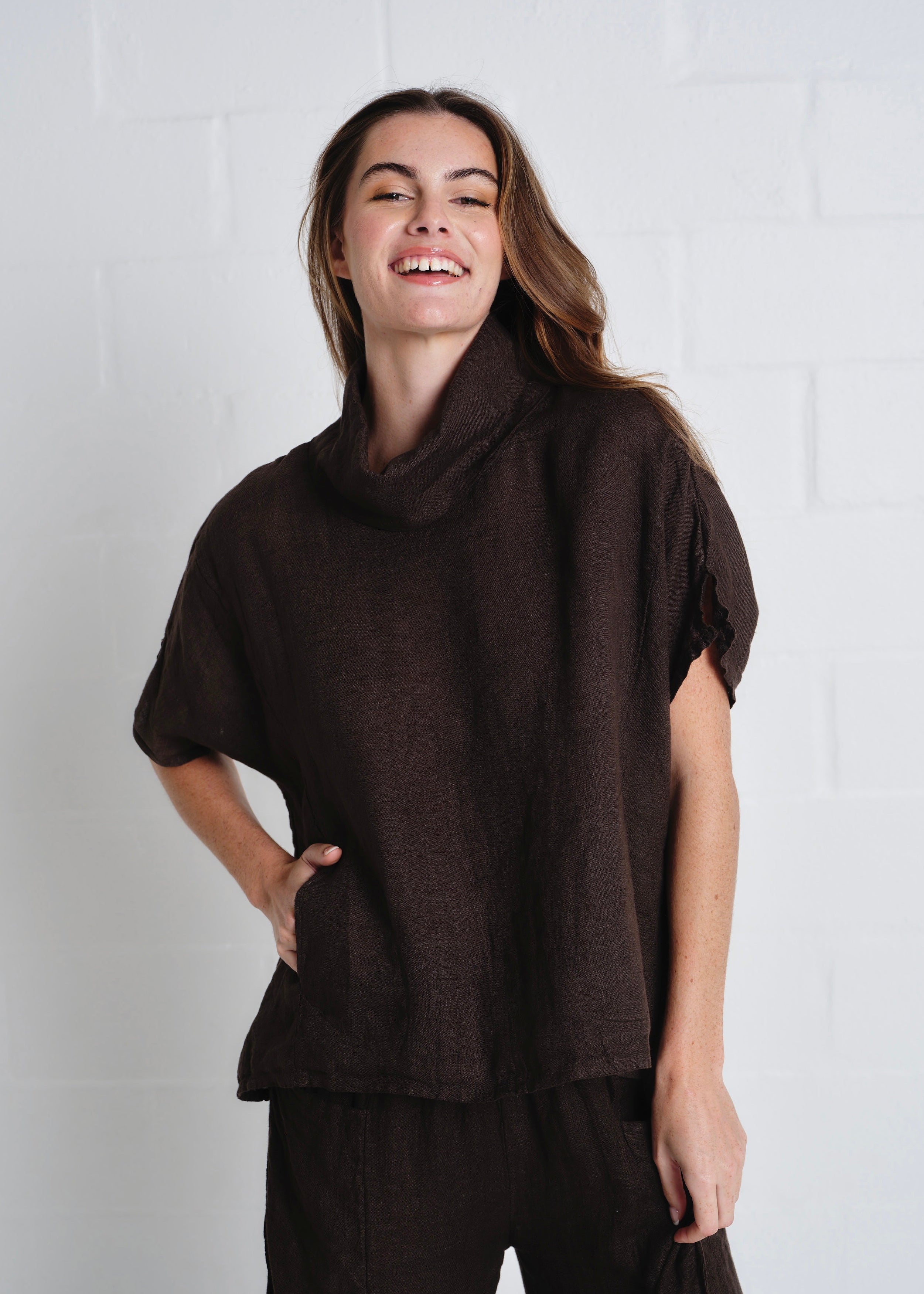 Laurent Cowl Neck Top In Chocolate