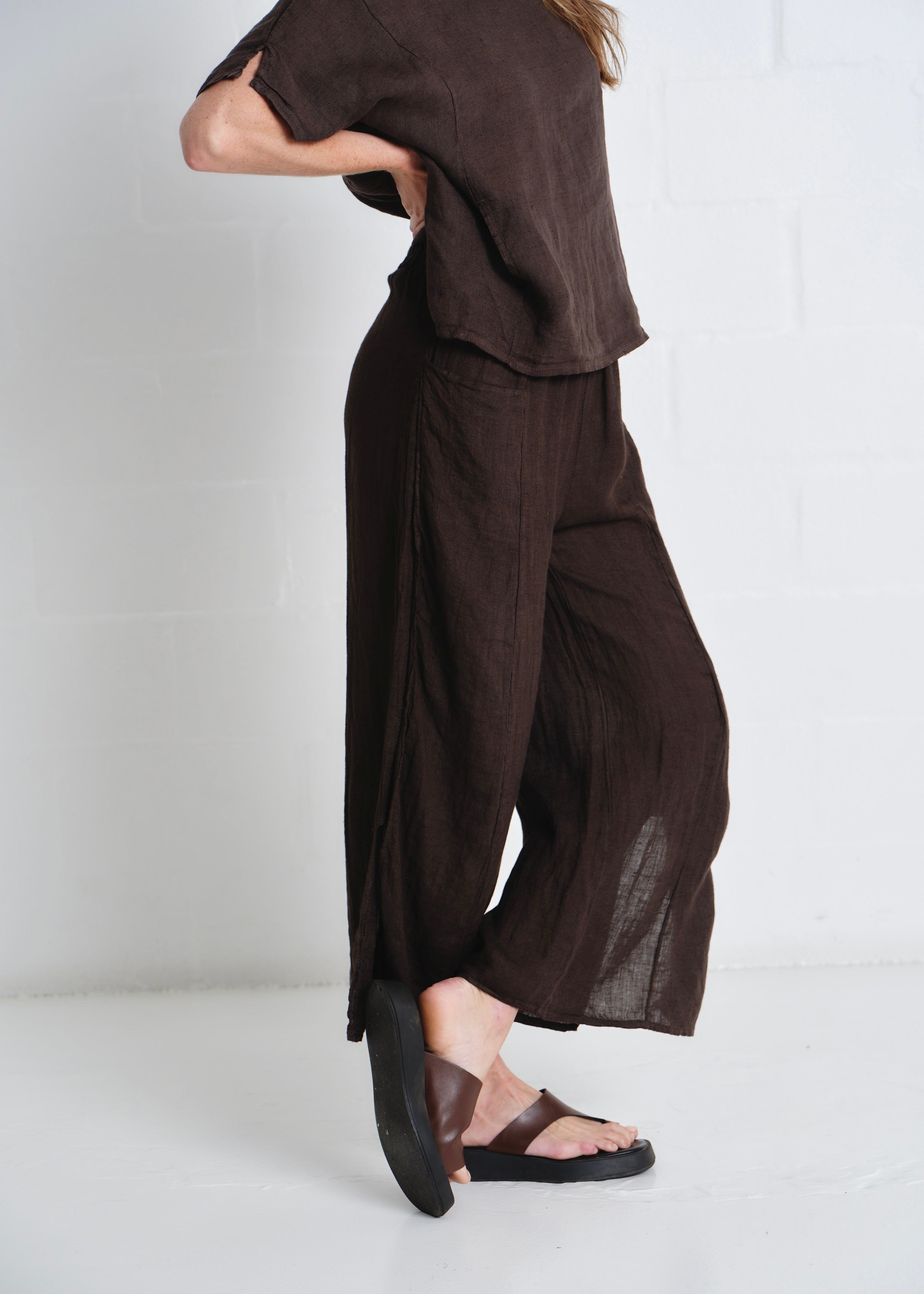 Portofino Side Slit Palazzo Pants In Chocolate