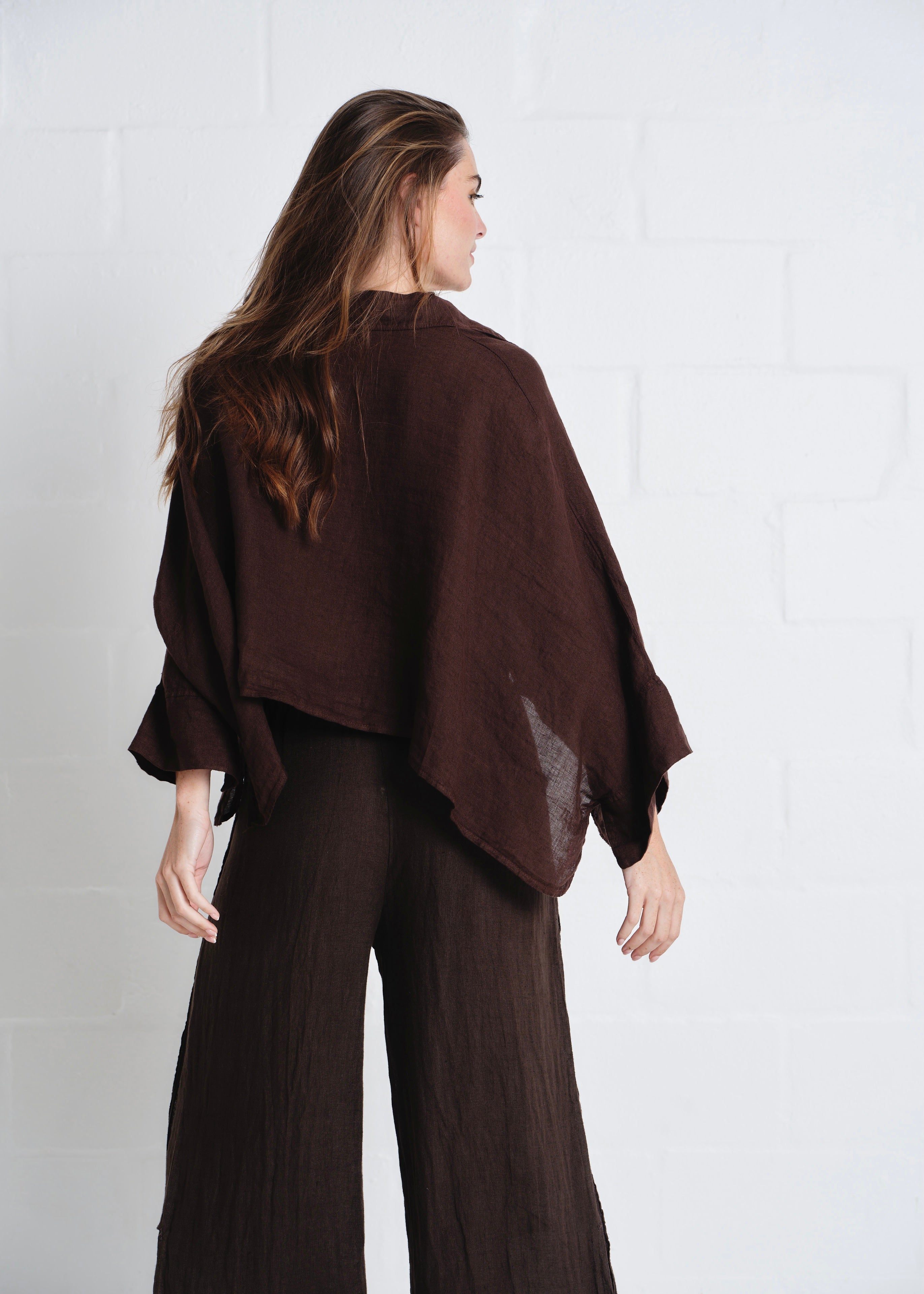 Lucca Italian Linen Batwing Shirt in Chocolate