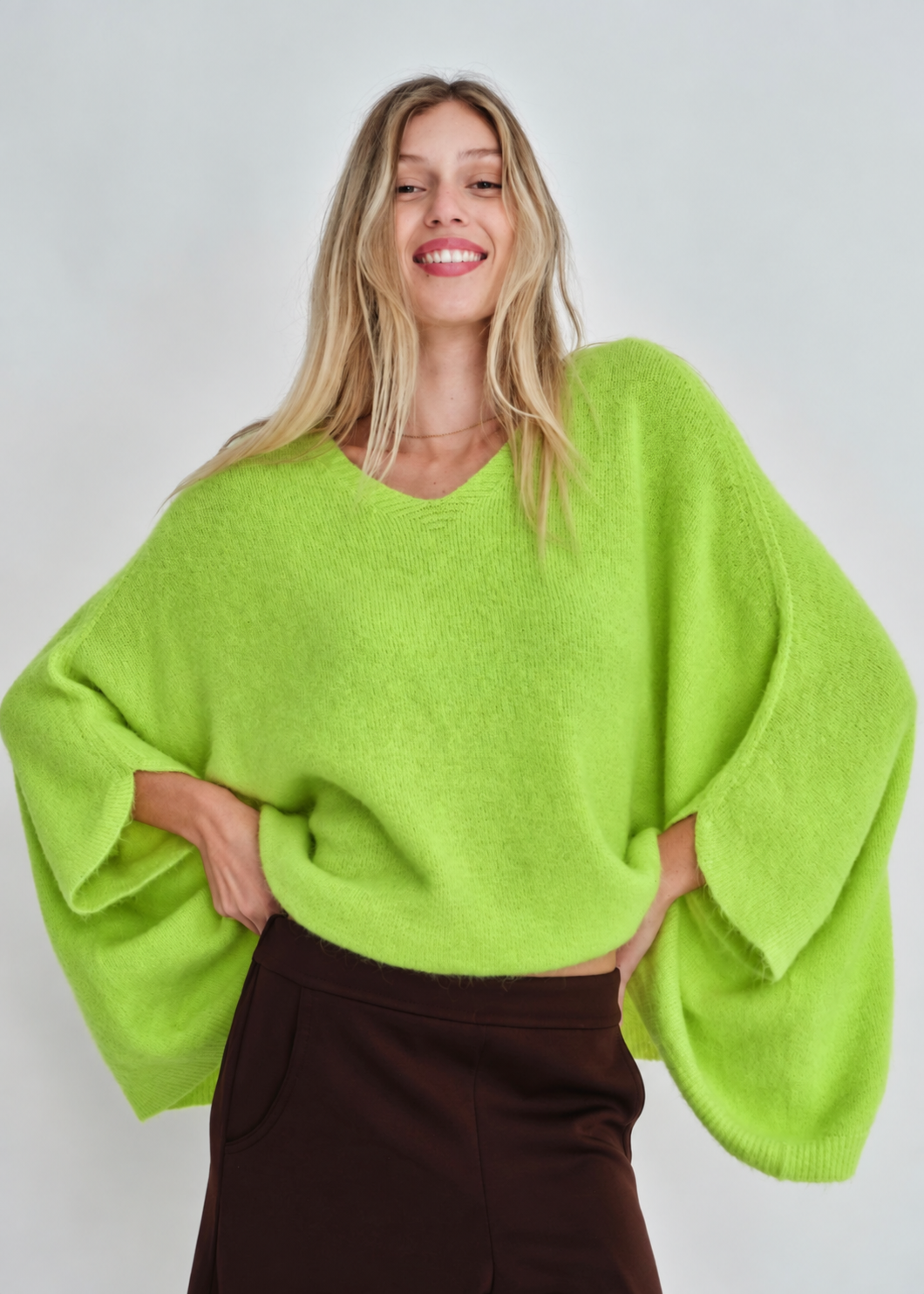 Sole Mio Oversized Batwing Knit in Lime