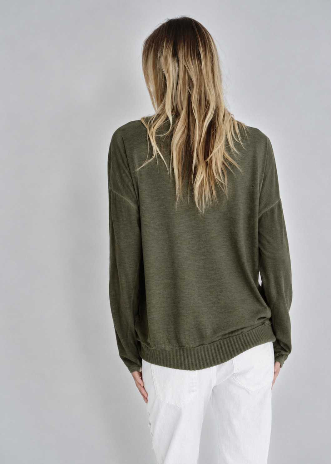 Corazon Italian Cotton Jumper In Khaki Green
